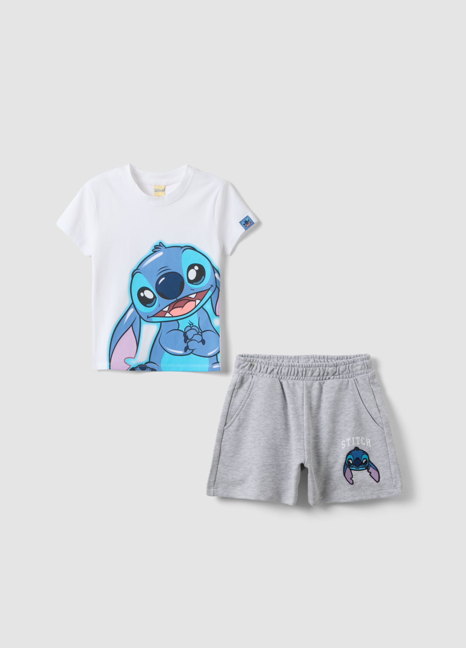 DISNEY, Conjunto Ajustado En Algodón Elástico Multicolor Para Niñas Con Stitch, Niña, Blanco/gris, Talla: 14-15