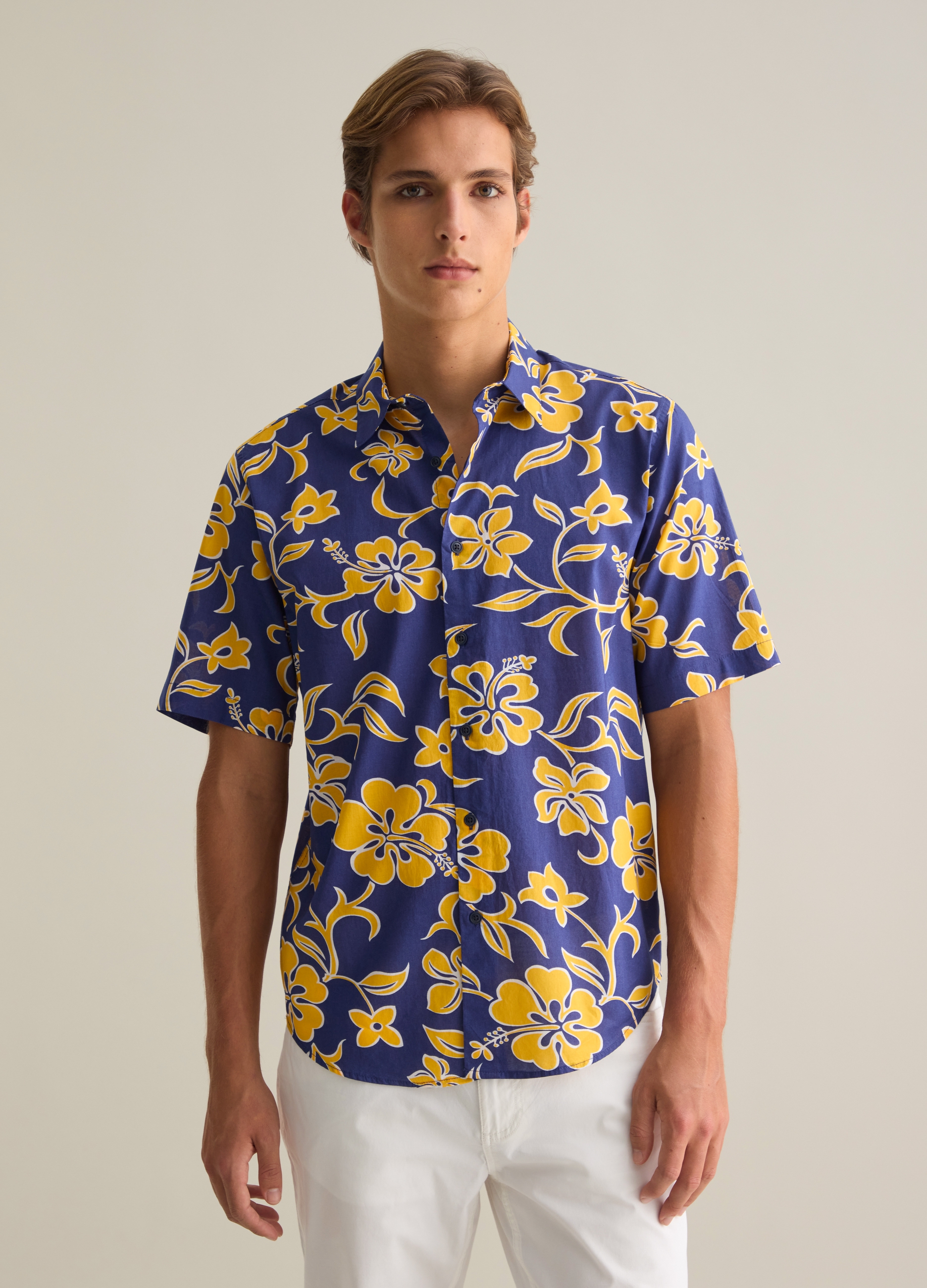OVS, Camisa De Hombre En Puro Algodón Multicolor Ajuste Regular, Hombre, Azul/amarillo, Talla: S