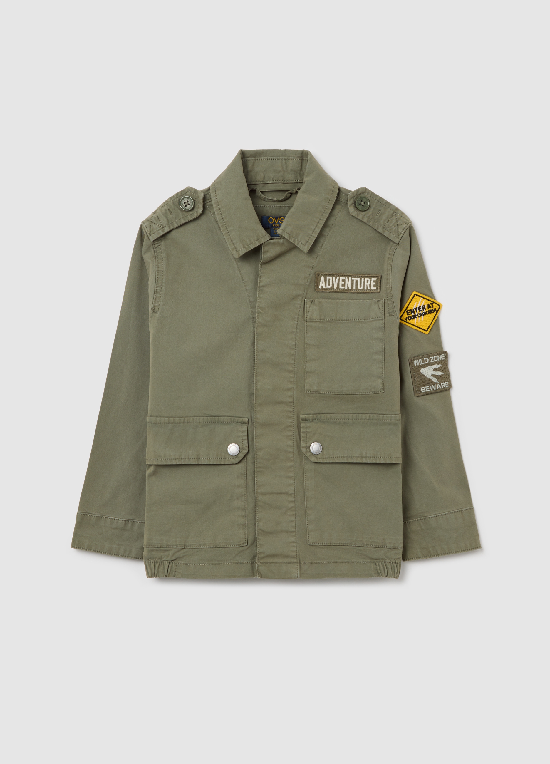 OVS, Giacca Sahariana In Cotone Con Patch, Bambino, Verde, Taglia: 3-4