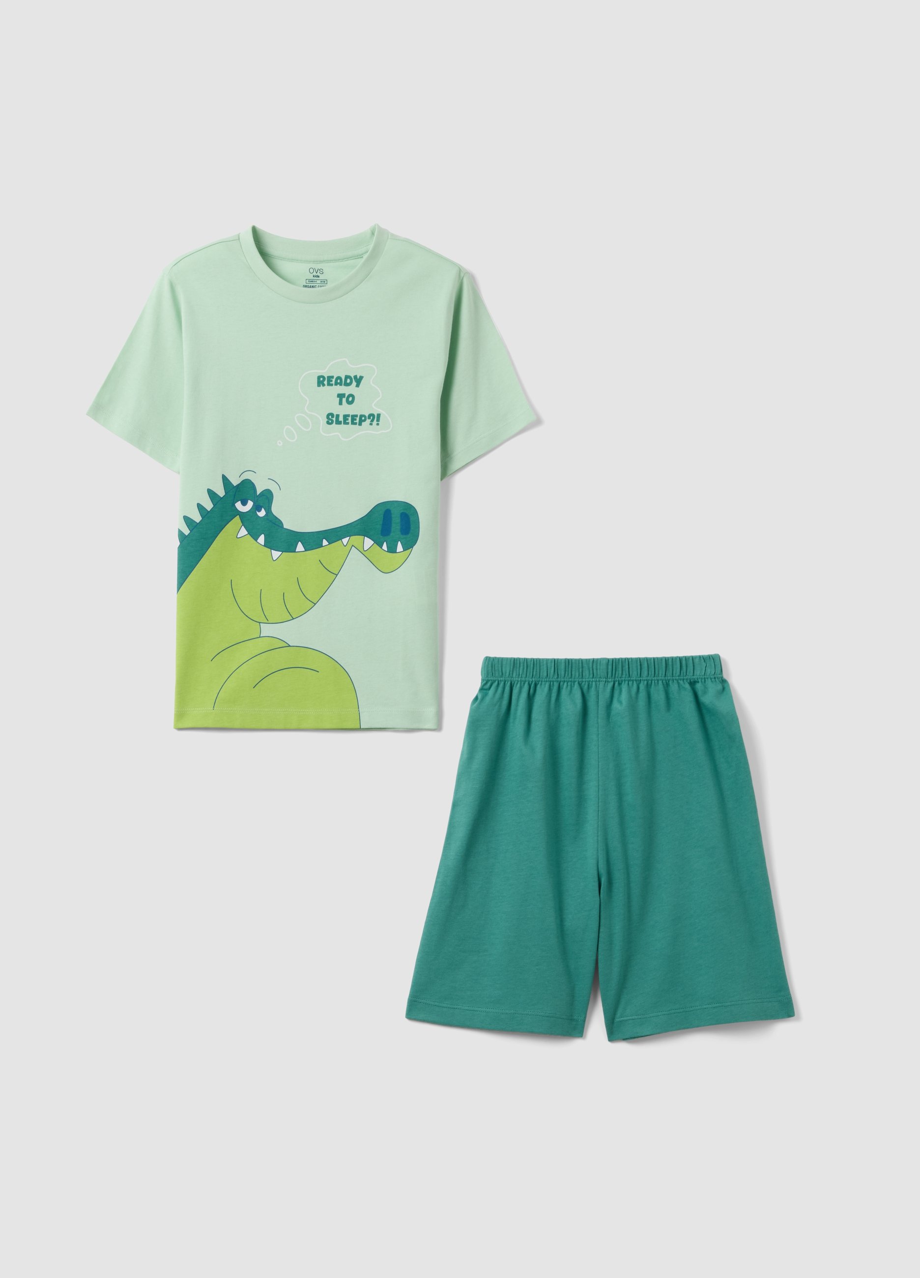 OVS KIDS, Pigiama In Puro Cotone Verde Da Bambino Regular Fit Con Stampa, Verde, Taglia: 4-5
