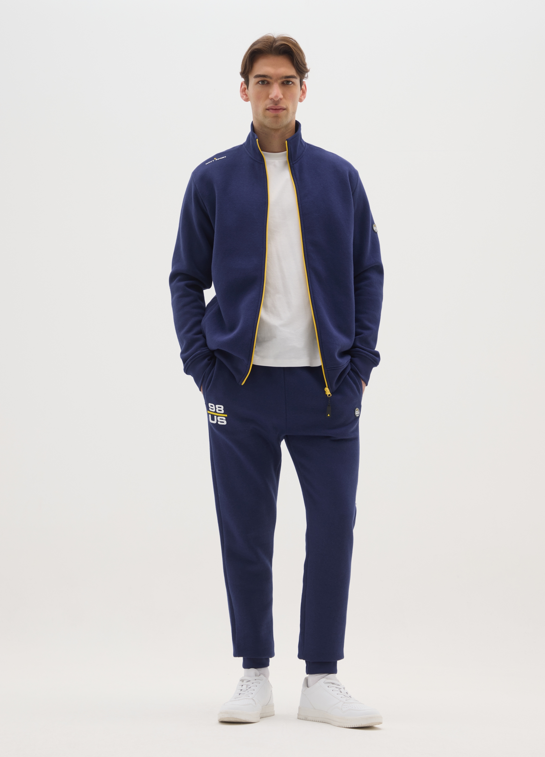 NAVY SPORT, Pantaloni Sportivi In Misto Cotone Blu Regular Fit, Uomo, Blu, Taglia: L