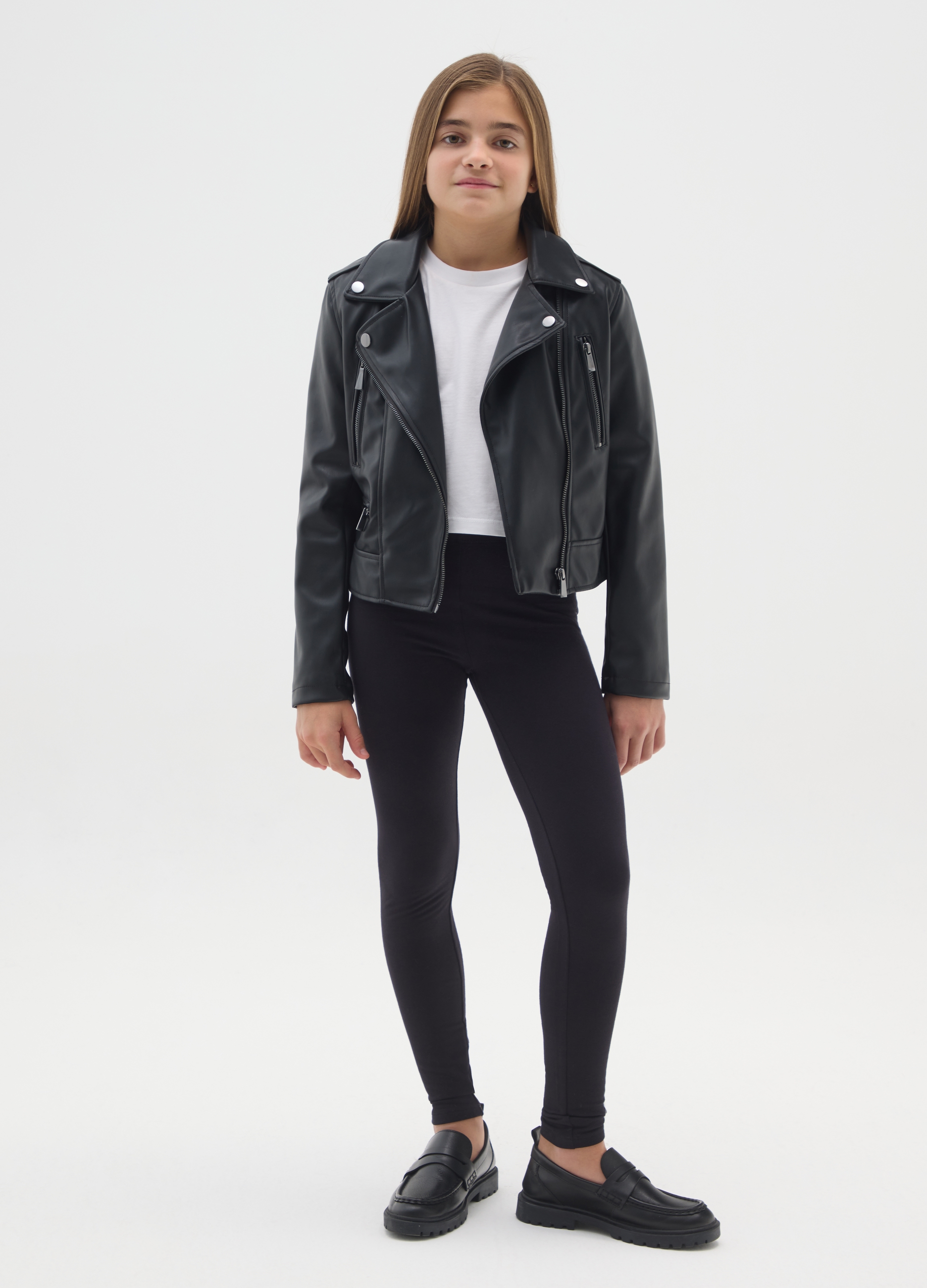 OVS KIDS, Leggings Skinny Neri Da Ragazza In Cotone Elasticizzato, Bambina, Nero, Taglia: 11-12