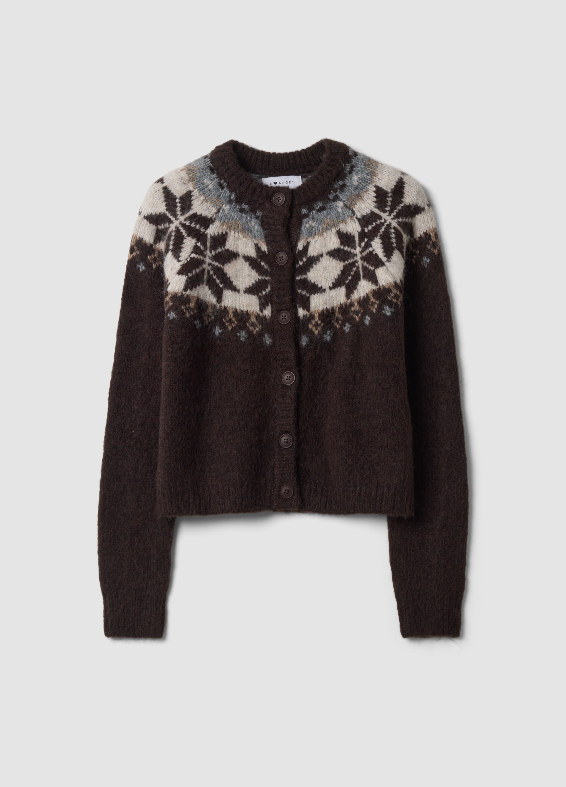 B.ANGEL, Cardigan Marrone In Misto Lana Jacquard Regular Fit, Donna, Marrone, Taglia: XS