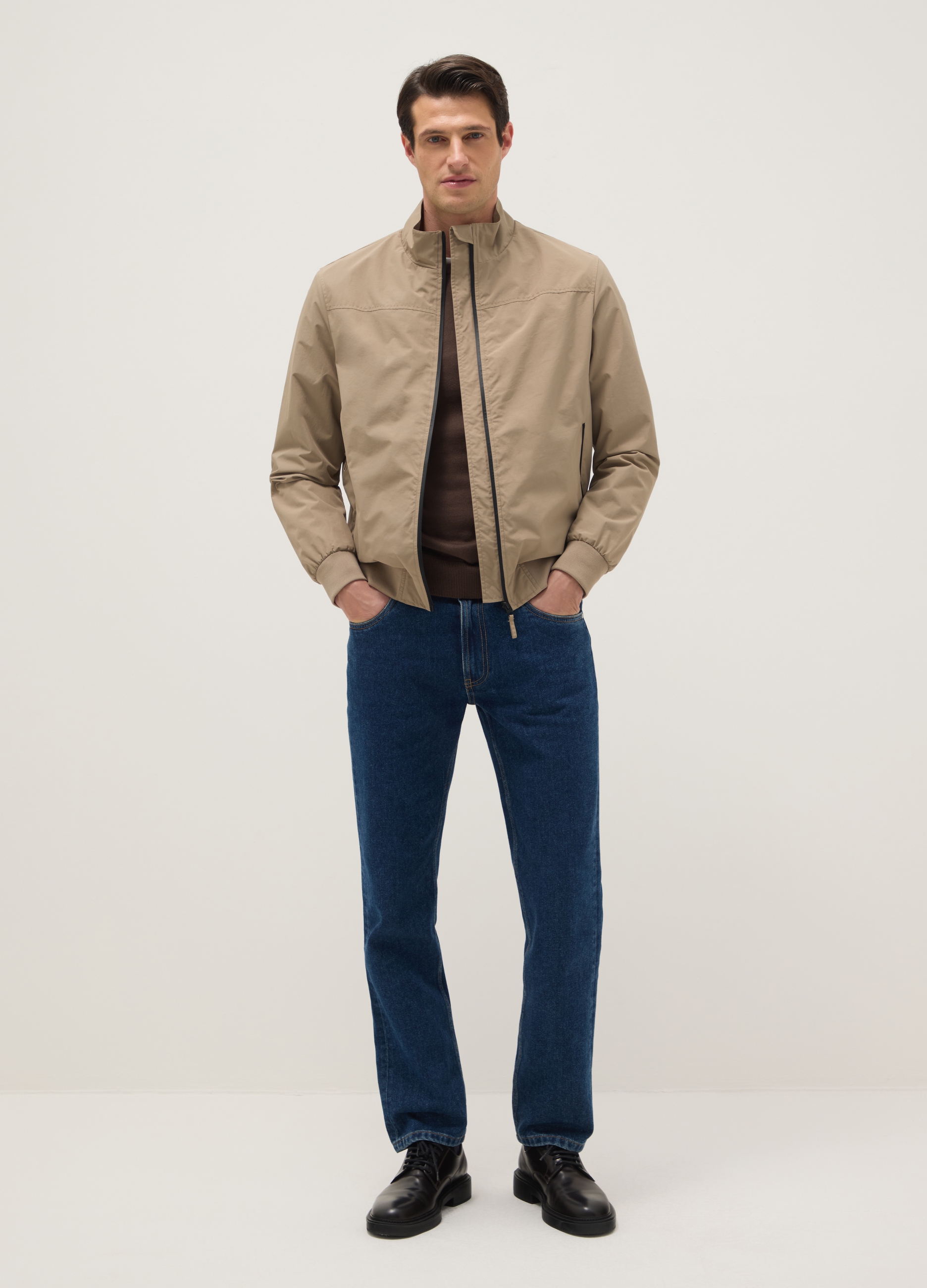 Chaqueta Bomber Beige Ajuste Regular Con Cremallera, Hombre, Beige Claro, Talla: XXL