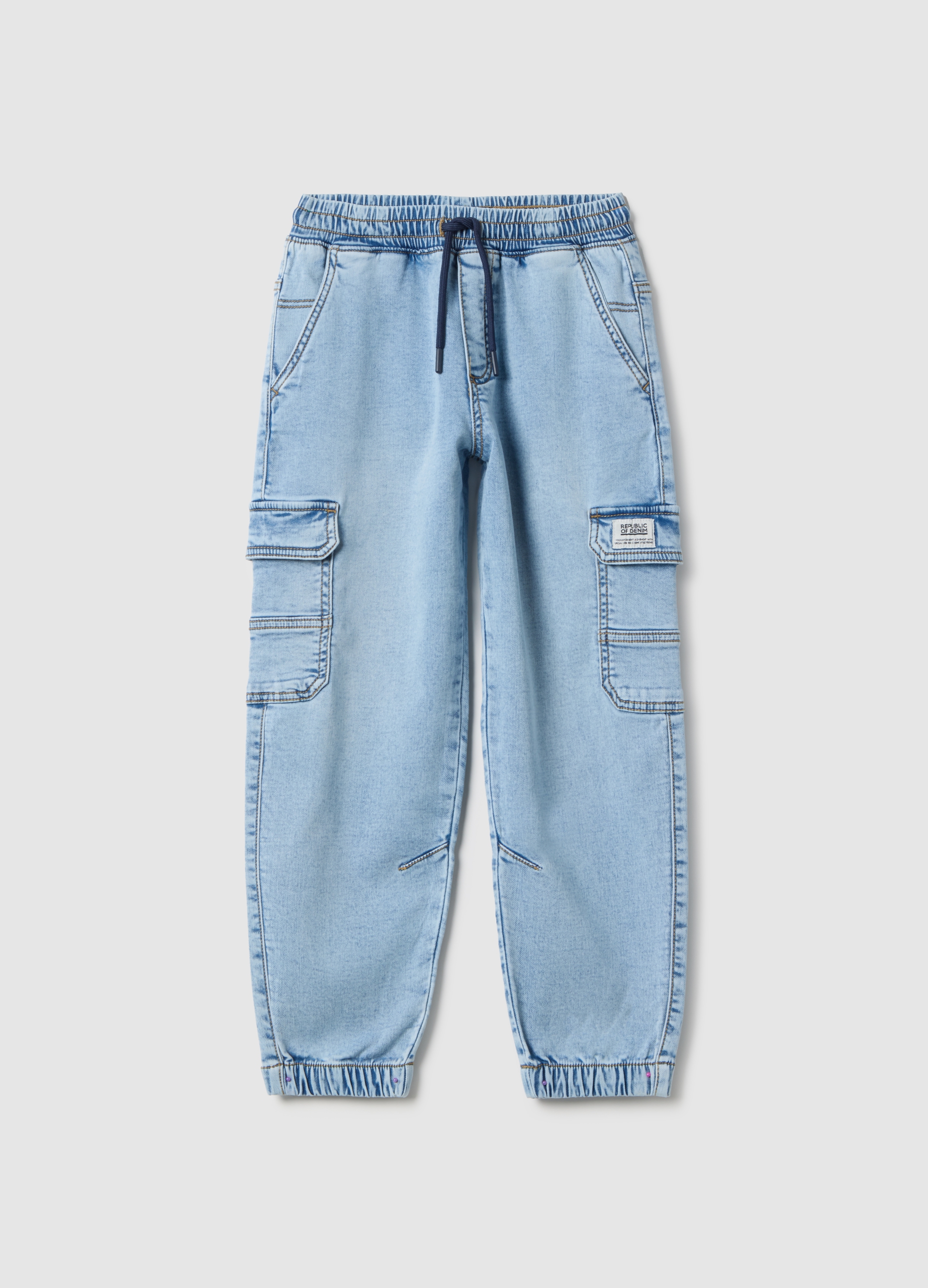 OVS KIDS, Jeans Cargo In Misto Cotone Blu Da Bambino Regular Fit Con Elastico, Blu, Taglia: 3-4