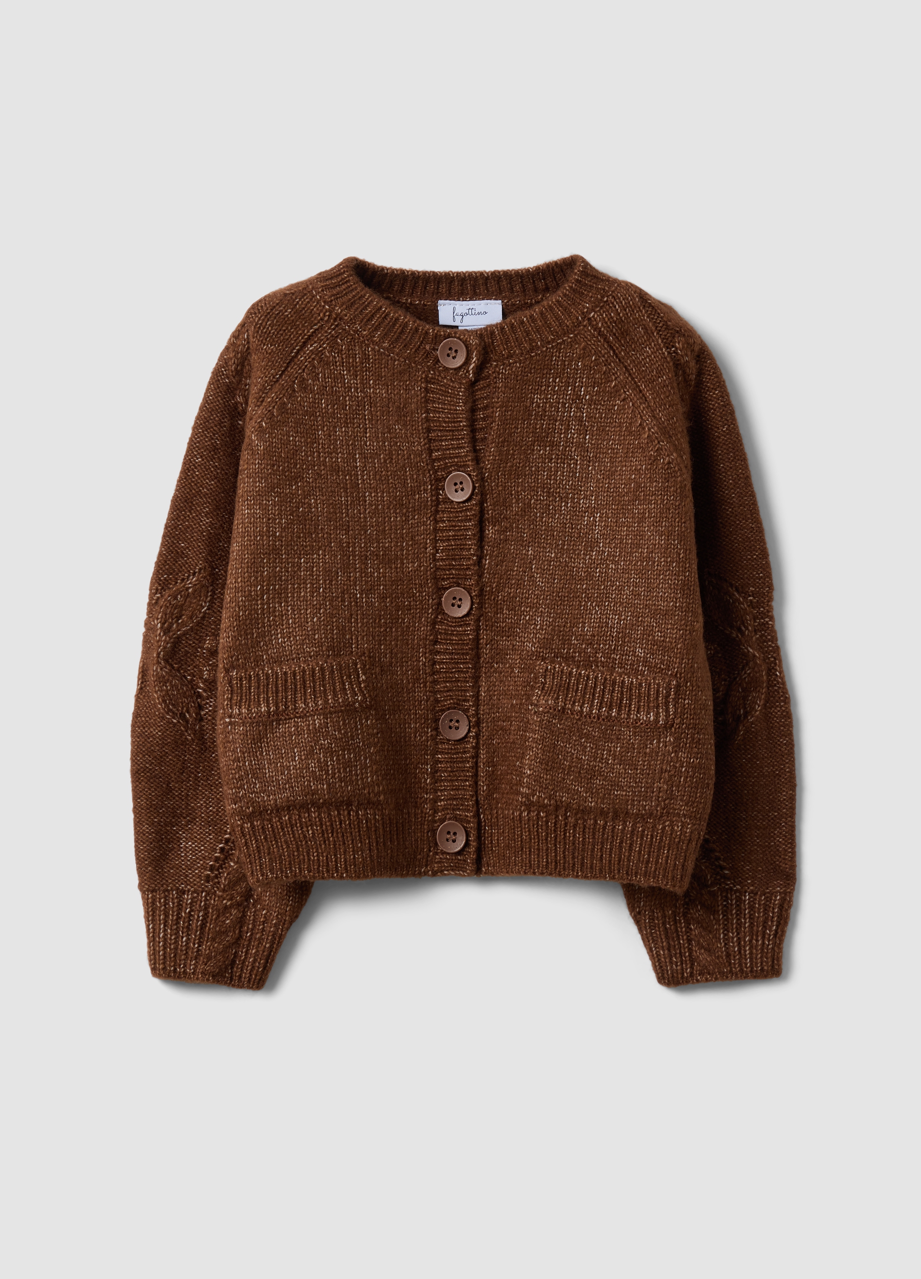 FAGOTTINO, Cardigan Marrone In Maglia Con Girocollo, Bambina, Marrone, Taglia: 24-30