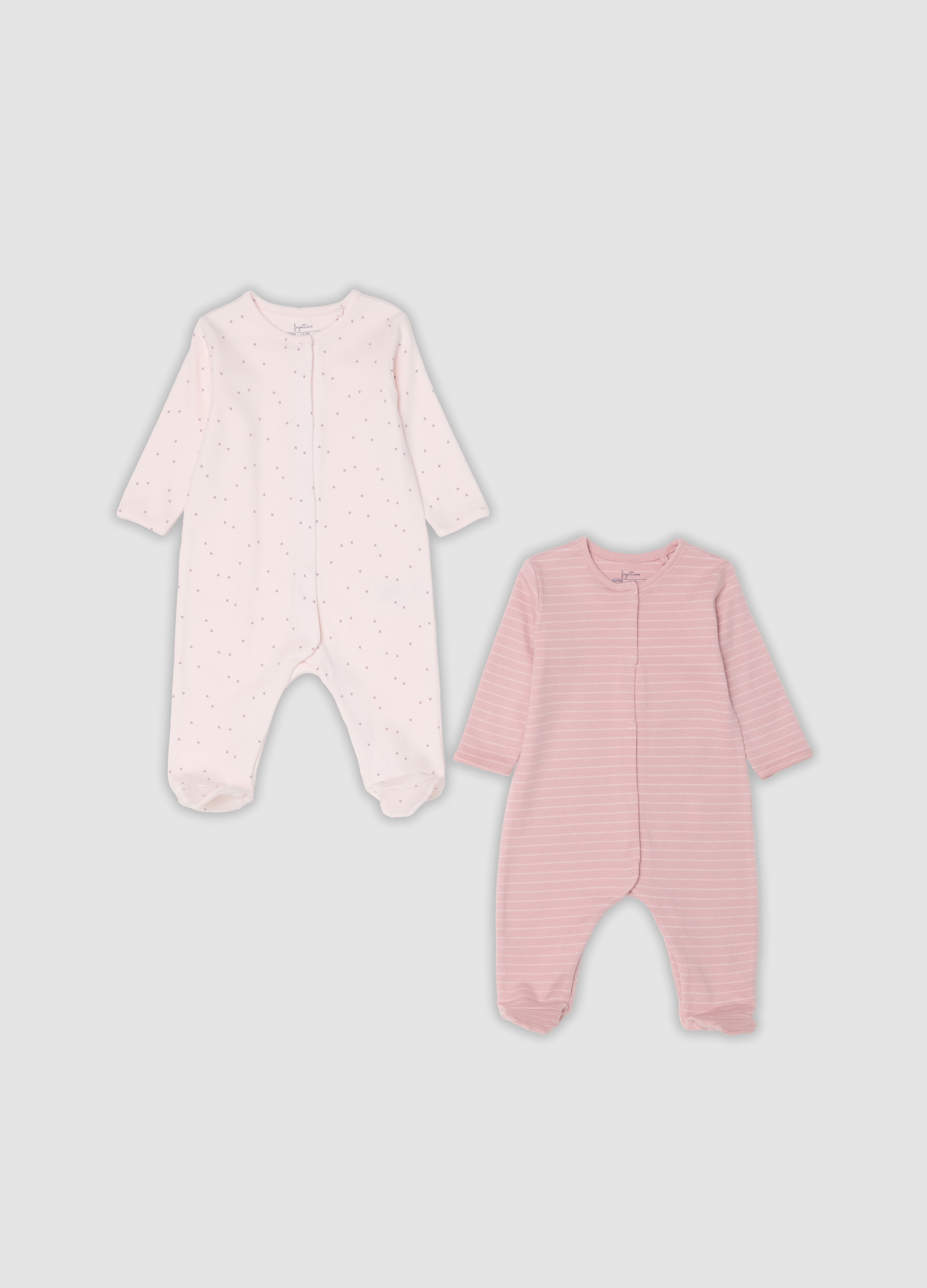 FAGOTTINO, Bipack Di Tutine Rosa Con Piedini In Cotone Organico Per Neonate E Bimbe, Neonata, Rosa, Taglia: 1-3