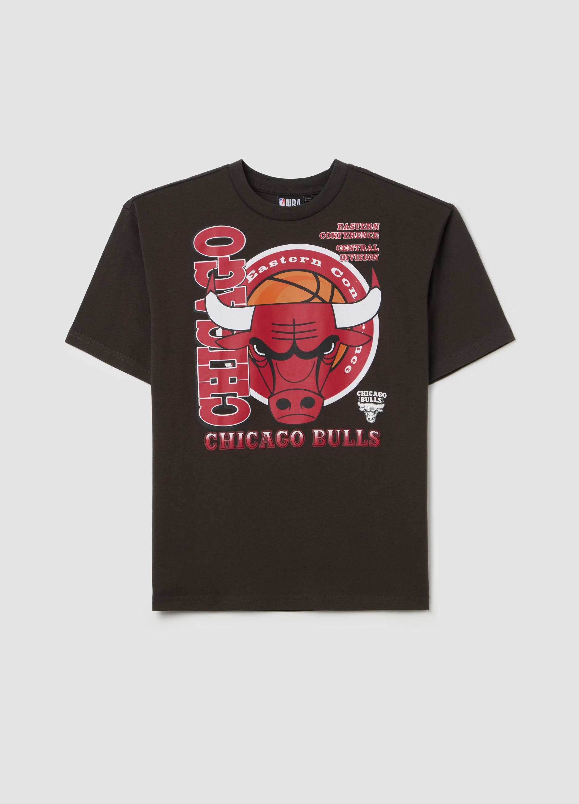 NBA, T-shirt In Cotone Con Stampa Nba Chicago Bulls, Unisex, Nero, Taglia: 10-11