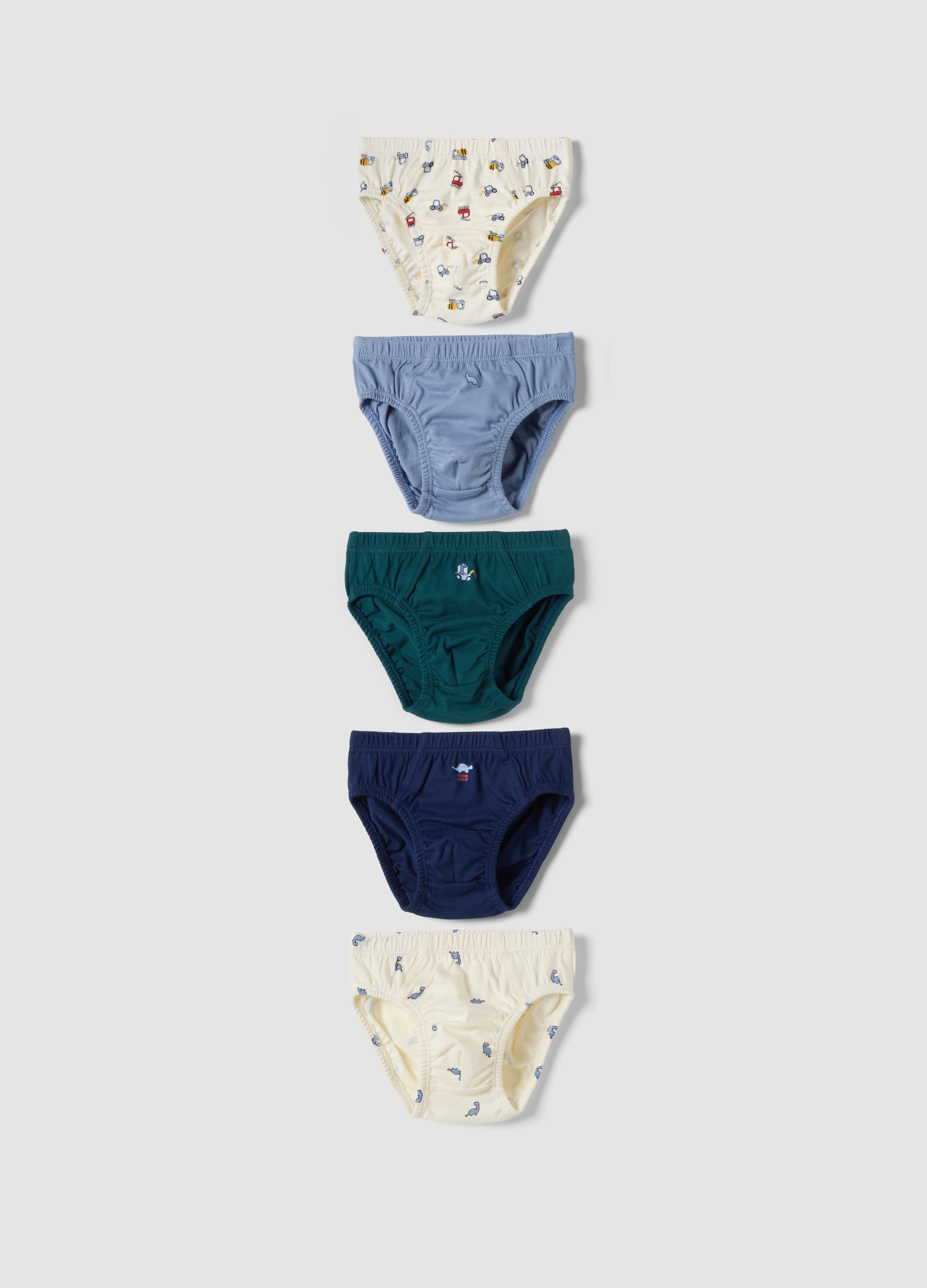 FAGOTTINO, Multipack Di Cinque Slip In Puro Cotone Organico Con Stampe, Bambino, Multicolor, Taglia: 12-18