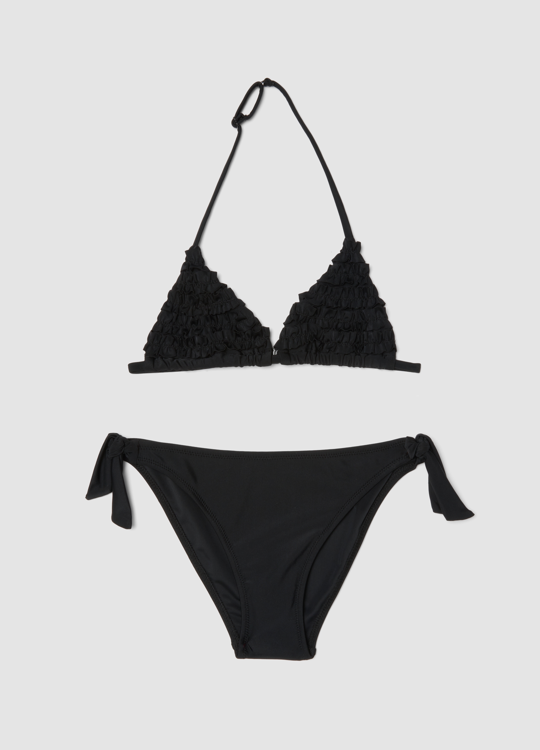Ovs Kids Donna Nero Bikini A Triangolo In Tessuto Elasticizzato Con Volant, Bambina, Taglia: 14-15
