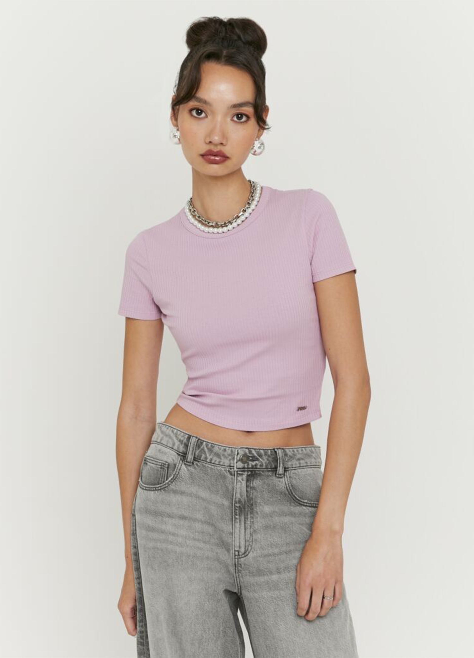 TALLY WEIJL, Camiseta Rosa De Algodón Elástico Corte Regular, Mujer, Rosa pastel, Talla: L