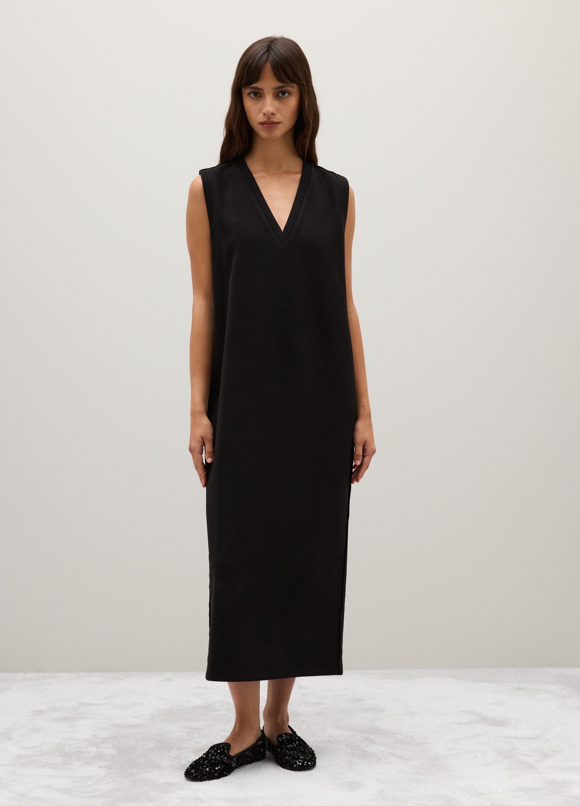 Piombo Contemporary, Abito Nero Lungo Senza Maniche Regular Fit, Donna, Nero, Taglia: M