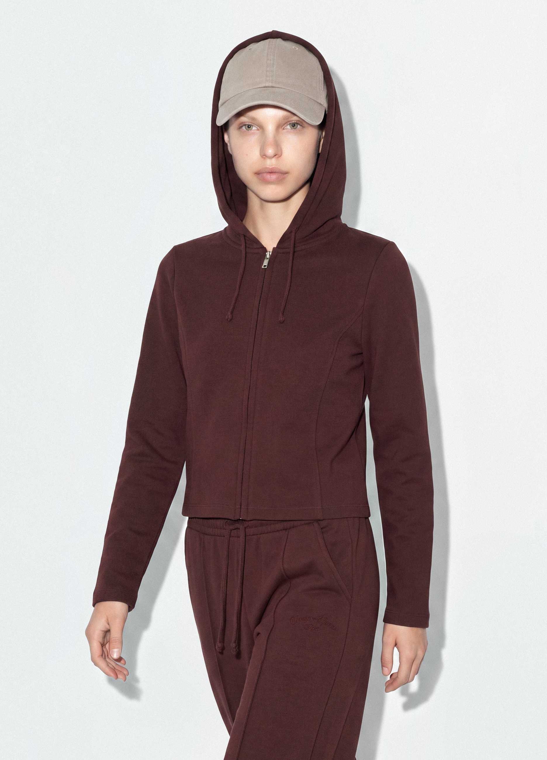 B.ANGEL, Felpa Full Zip Marrone In Puro Cotone Con Cappuccio Fitted, Donna, Marrone, Taglia: XL