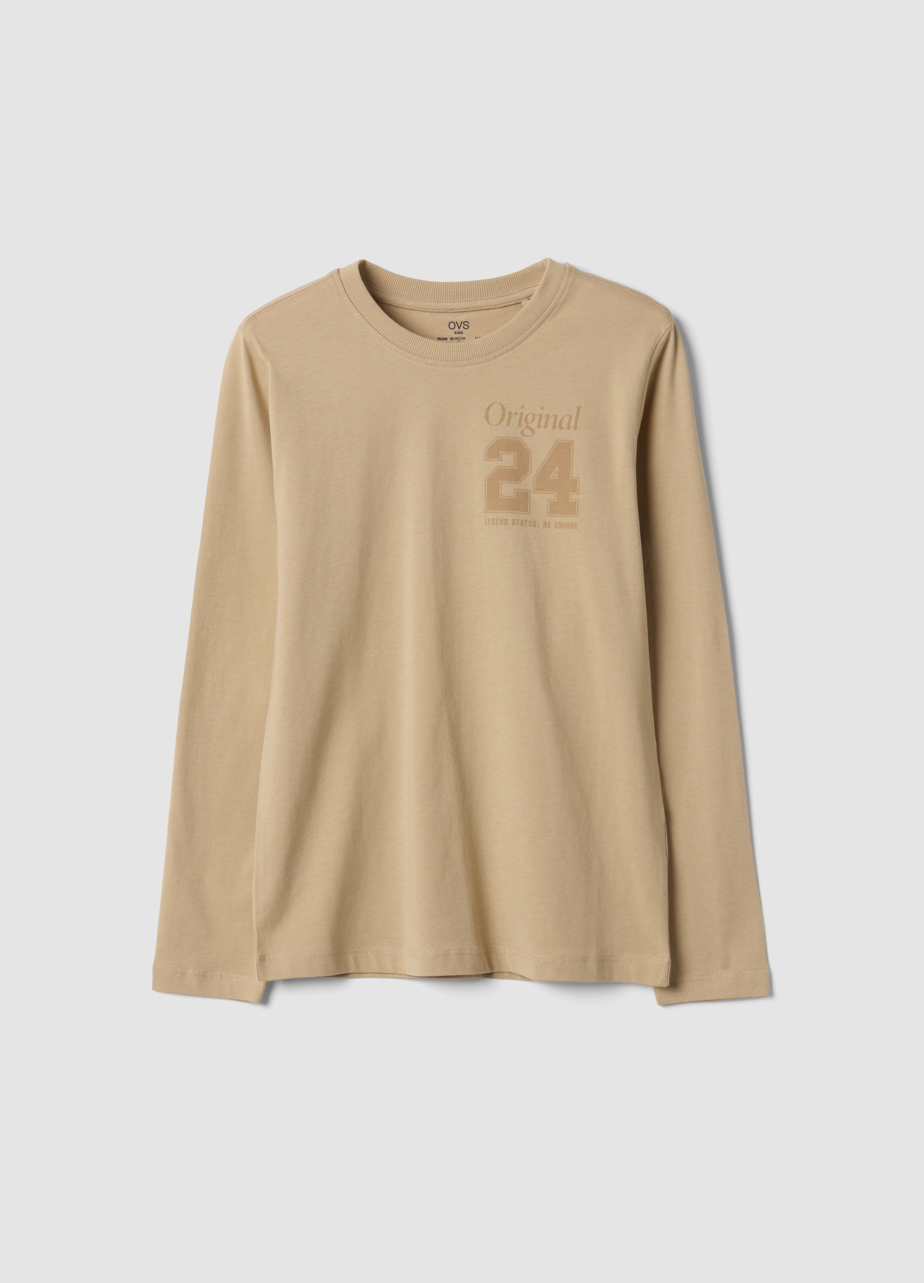 OVS KIDS, T-shirt Marrone In Puro Cotone Organico Con Stampa College, Bambino, Marrone, Taglia: 11-12