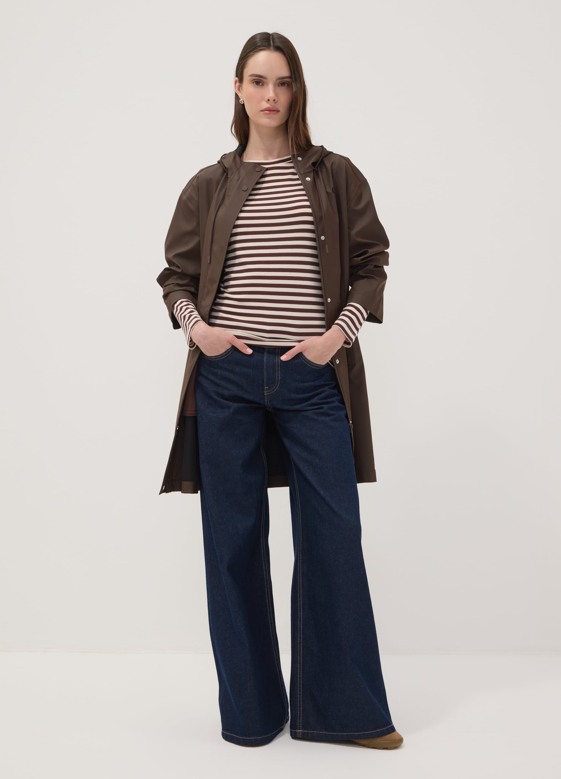URBAN COMMUTER, Giacca Lunga Marrone Con Cappuccio E Zip, Donna, Marrone, Taglia: XS