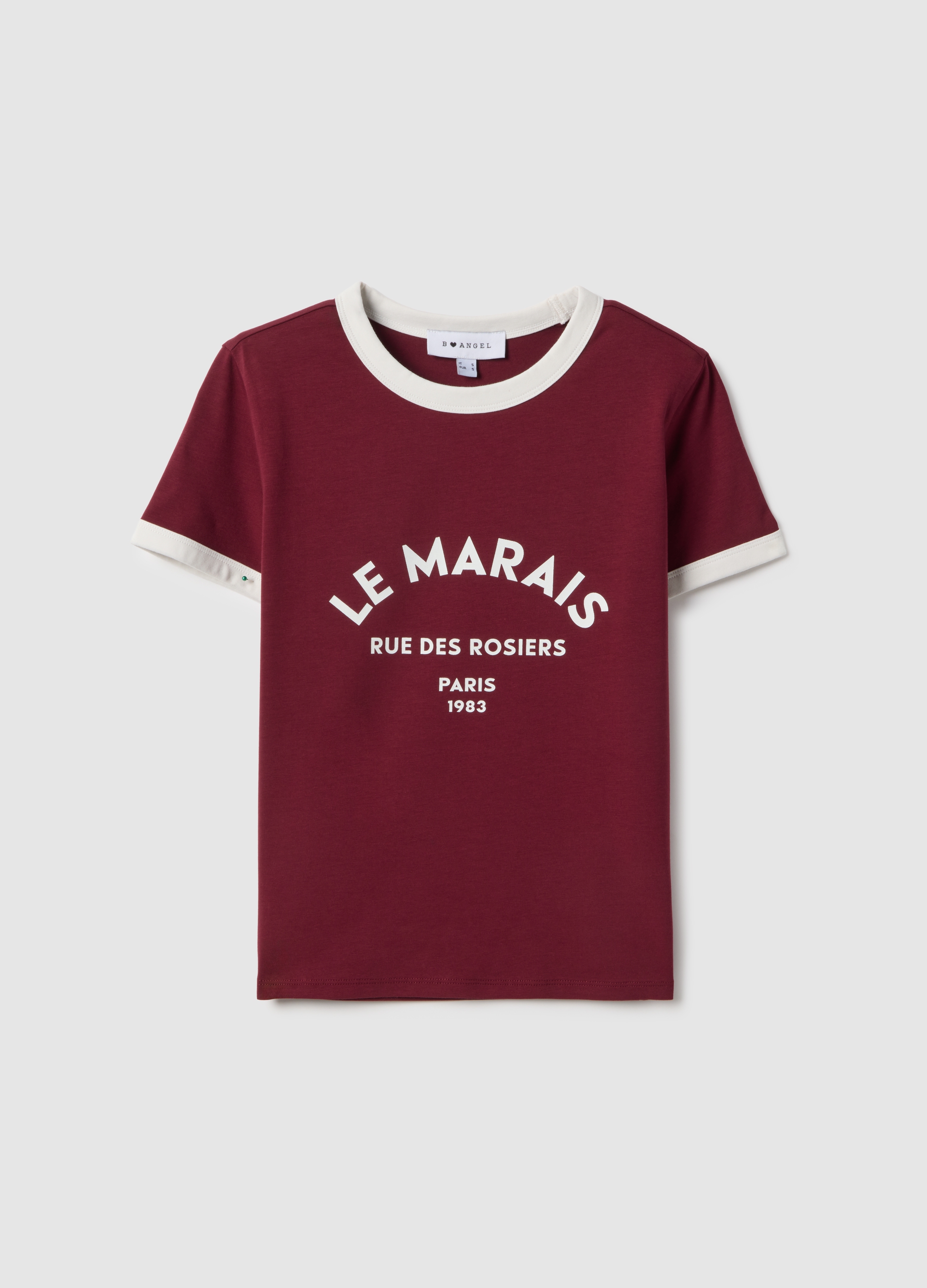 B.ANGEL, T-shirt In Cotone Elasticizzato Rossa Regular Fit Con Stampa, Mujer, Rojo Oscuro, Talla: 36