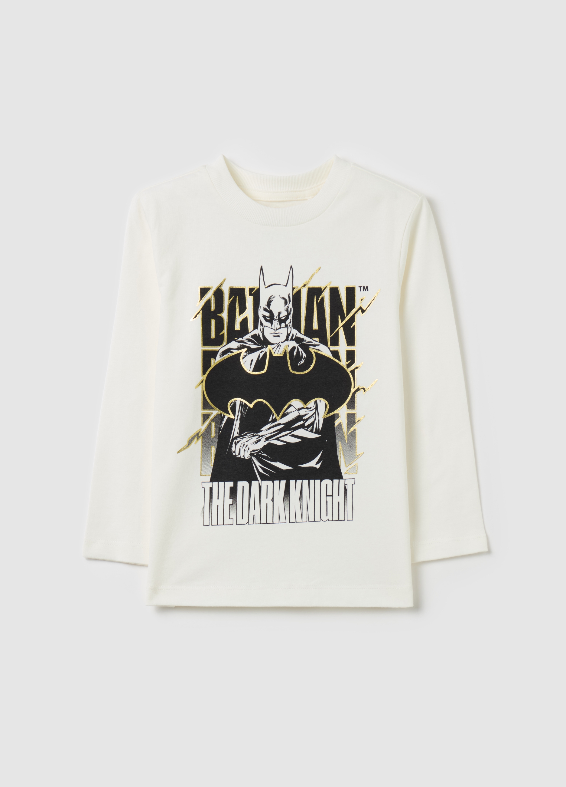 Camiseta Manga Larga Con Estampado Batman™, Niño, Blanco, Talla: 7-8