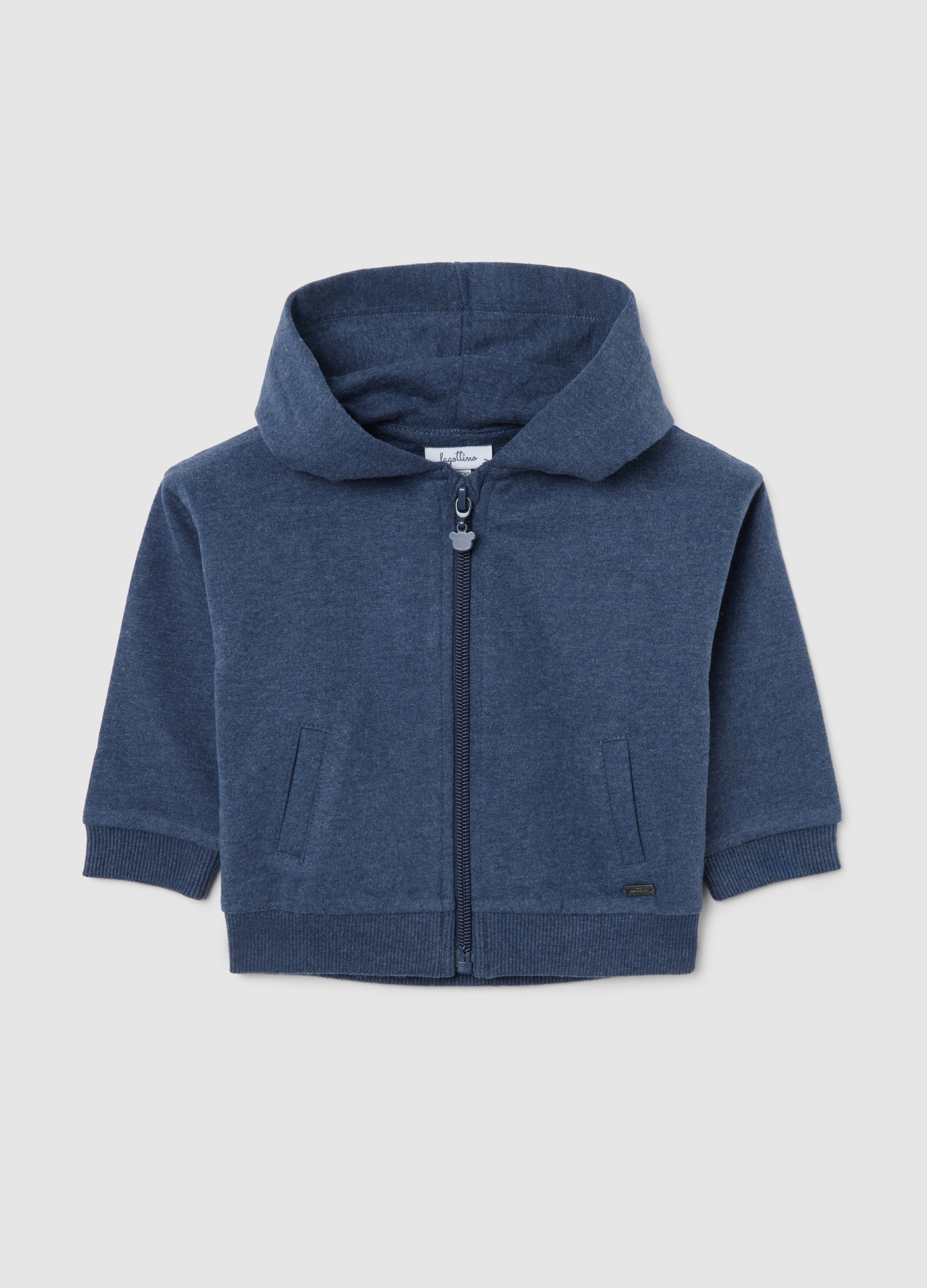 FAGOTTINO, Sudadera Azul Para Recién Nacido De Algodón Puro, Ajuste Regular Con Capucha Y Cremallera, Bebé Niño, Azul jaspeado, Talla: 3-6