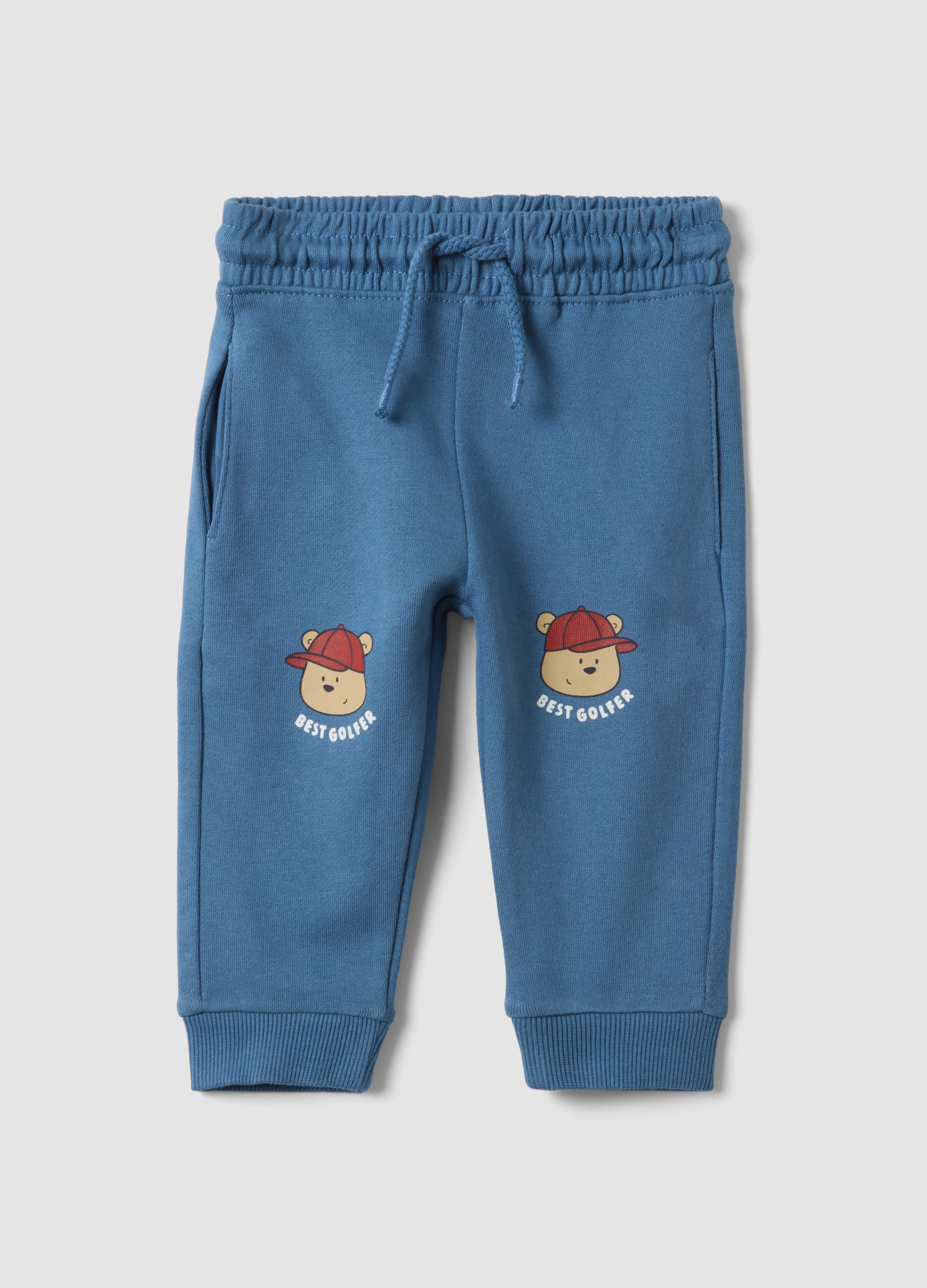 FAGOTTINO, Pantaloni Jogger Blu In Puro Cotone Con Stampa Orsetti, Bambino, Blu, Taglia: 9-12
