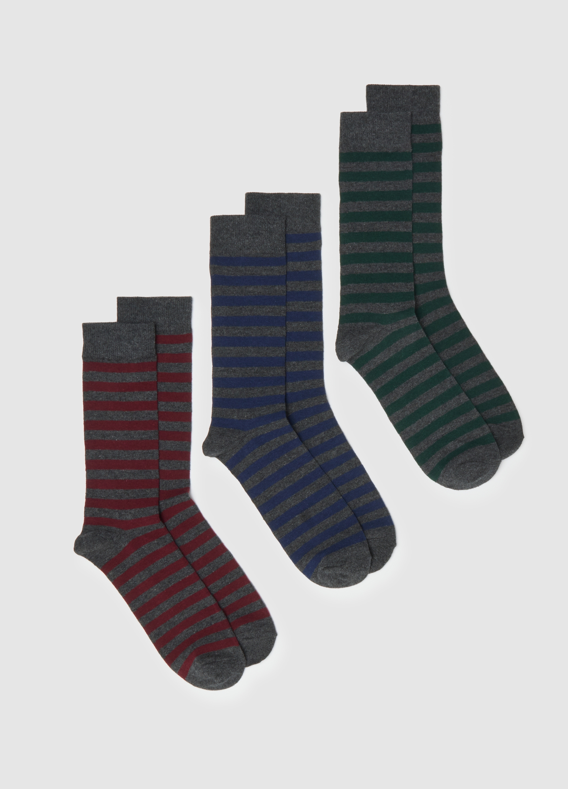 Tripack De Calcetines De Mezcla De Algodón A Rayas Multicolor, Hombre, Gris/azul, Talla: 43/46
