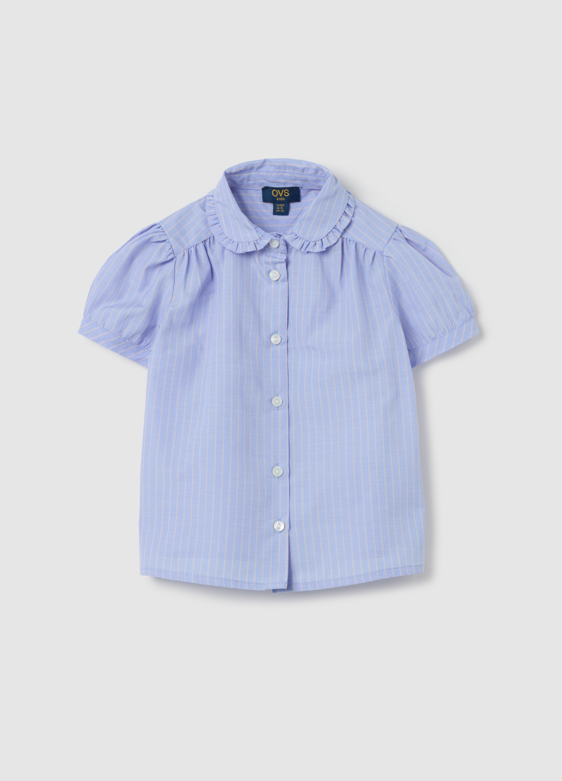 OVS, Camicia Maniche Corte In Fantasia A Righe, Bambina, Azzurro, Taglia: 3-4