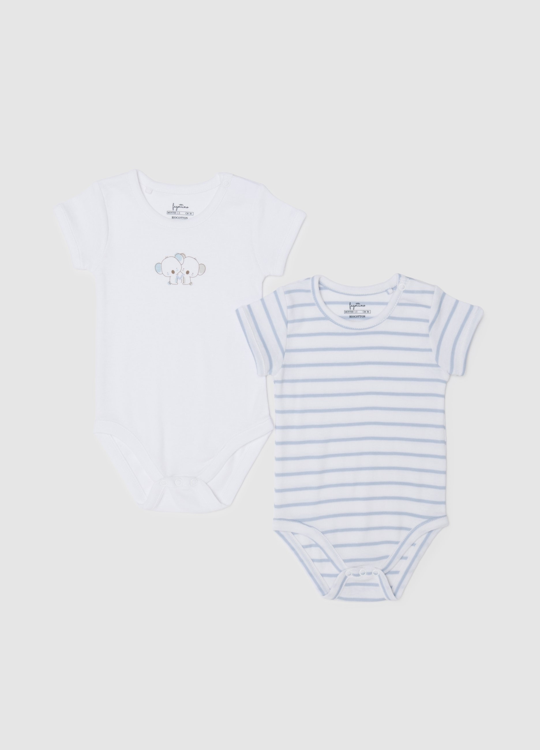 Pack Doble De Bodis Para Recién Nacido En Algodón Puro Multicolor, Bebé Niño, Blanco/azul claro, Talla: 1-3