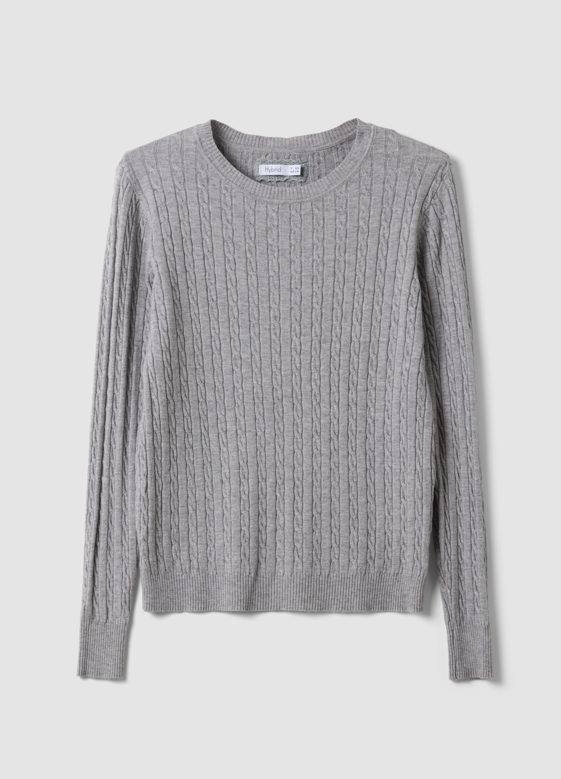 HYBRID, Maglia Grigia In Misto Viscosa A Trecce Regular Fit, Donna, Grigio, Taglia: S/M