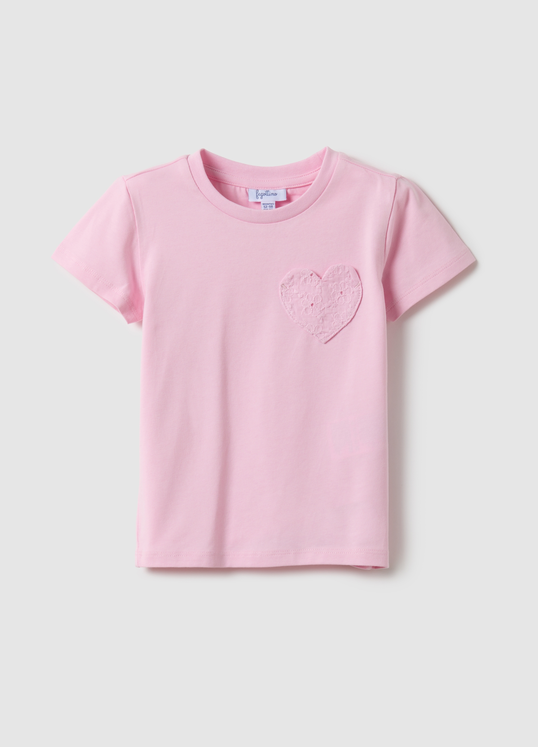 FAGOTTINO, Camiseta Rosa De Algodón Elástico Para Niña Regular Fit Con Corazón, Niña, Rosa pastel, Talla: 24-30
