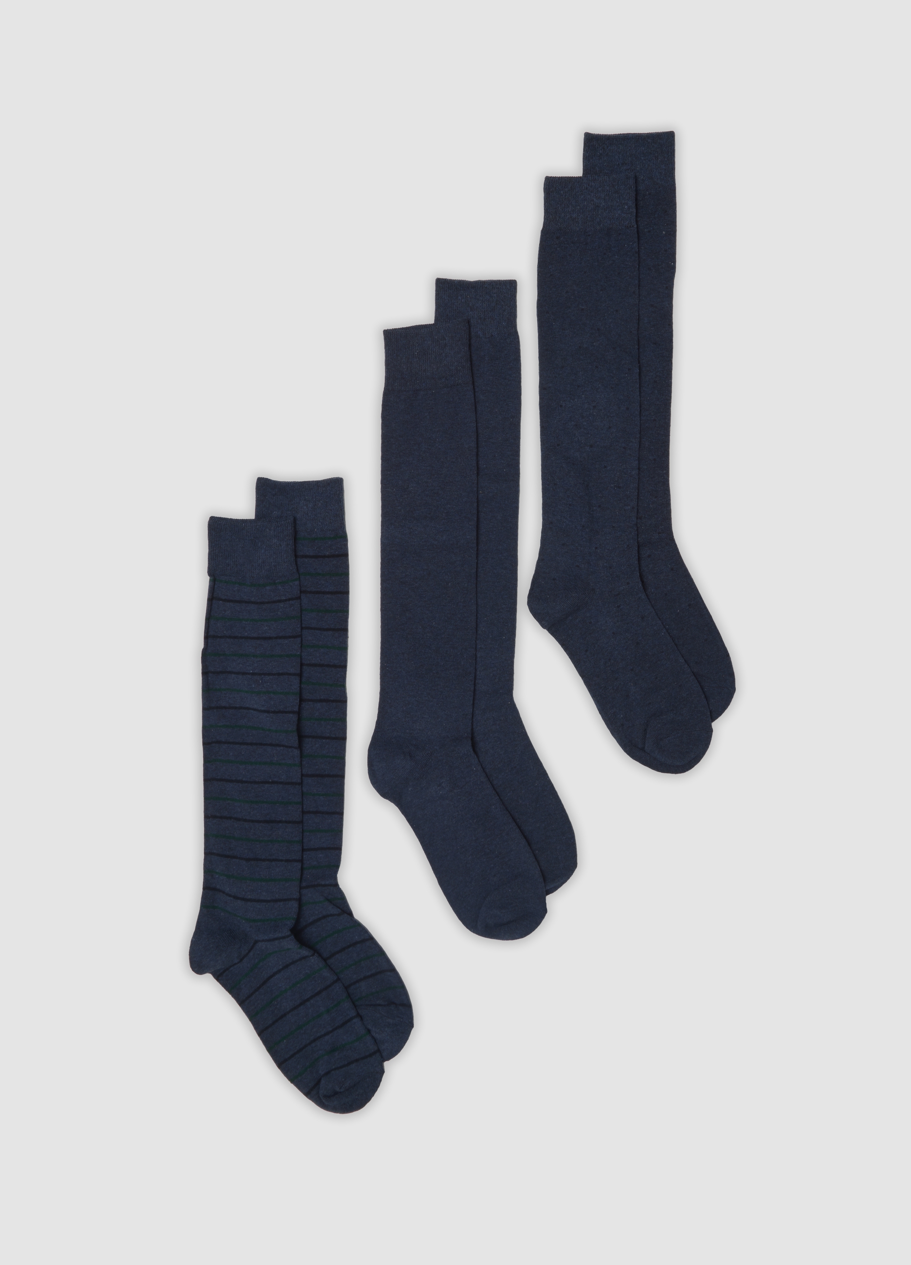 OVS, Tripack Di Calze Lunghe Blu In Cotone Organico Elasticizzato, Uomo, Nero, Taglia: 38-42