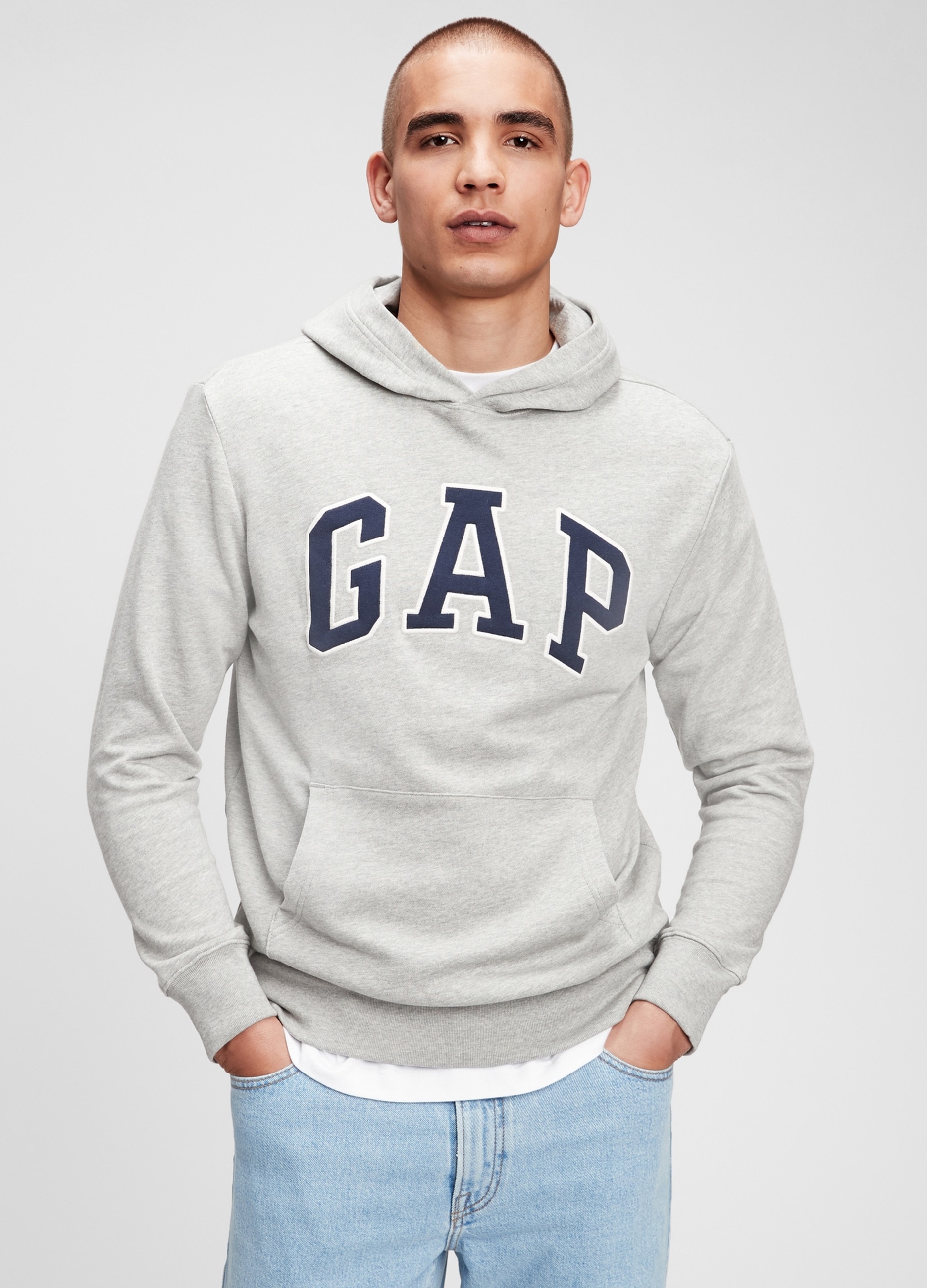 GAP, Felpa Con Cappuccio E Ricamo Logo, Uomo, Grigio, Taglia: XS