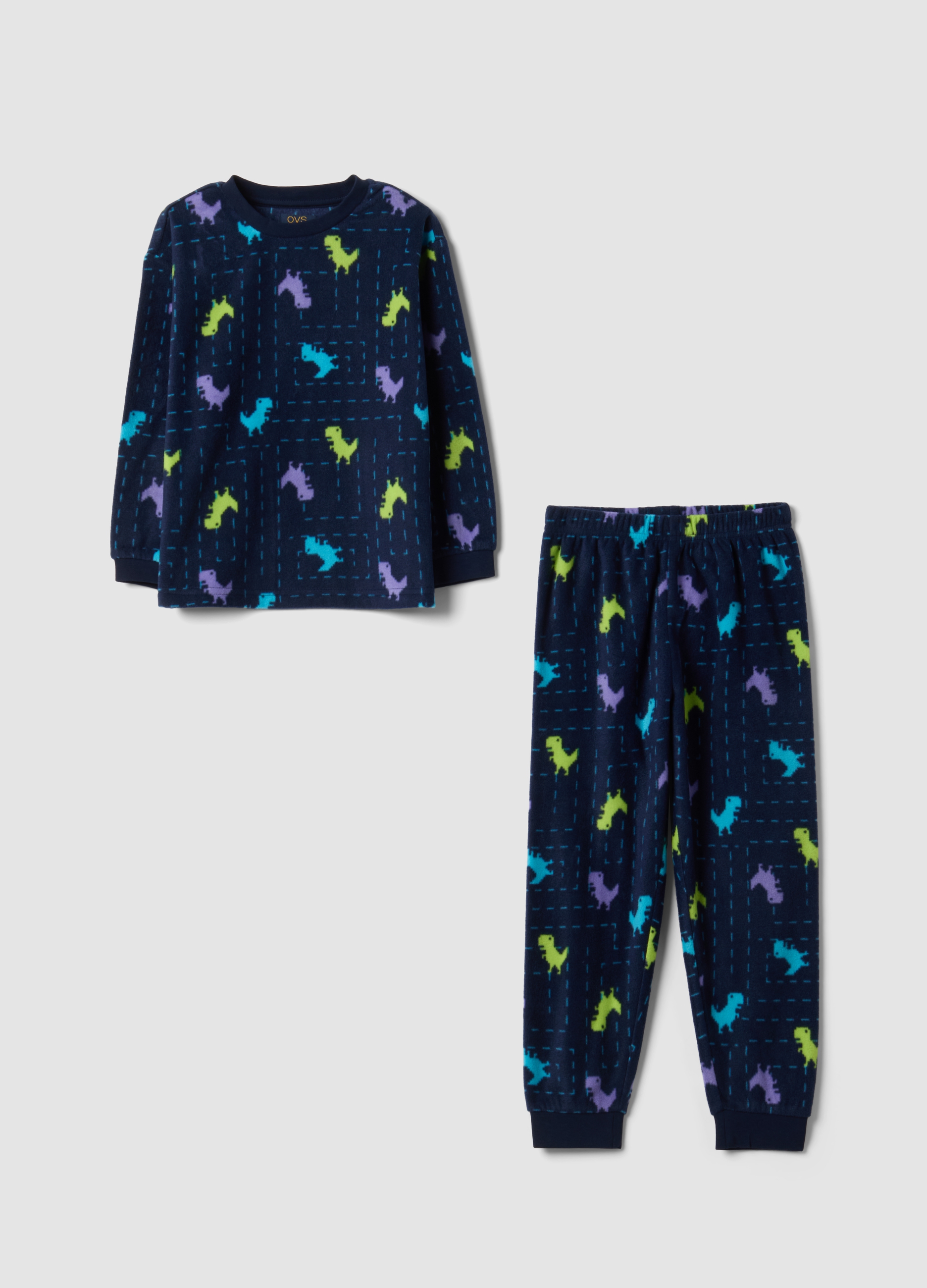 OVS KIDS , Pigiama Blu Con Girocollo E Stampa Dinosauri In Pile Regular Fit, Niño, Azul marino, Talla: 9-10