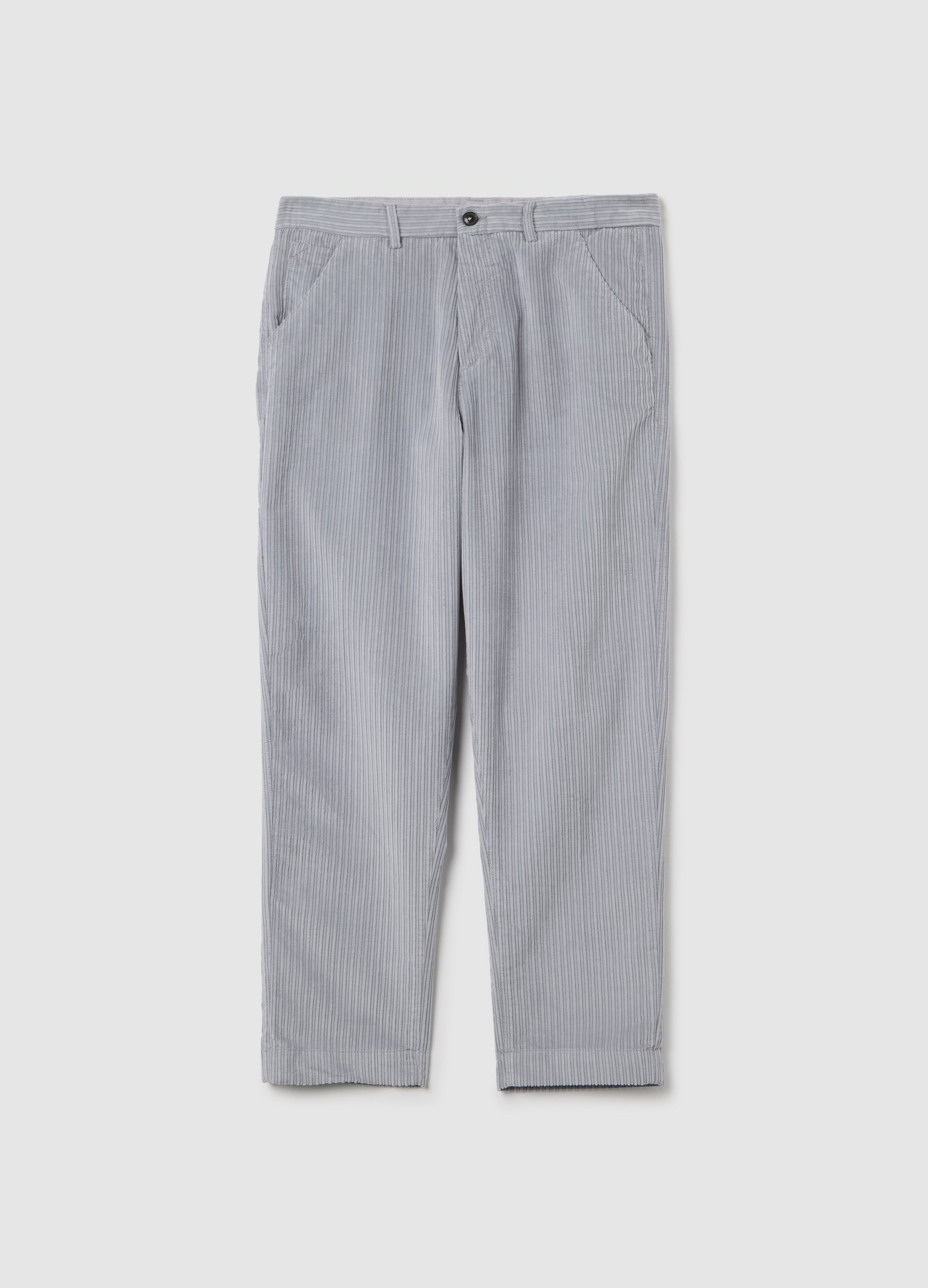 Pantalones Chinos Gris En Mezcla De Algodón De Ajuste Regular, Hombre, Gris oscuro, Talla: 46