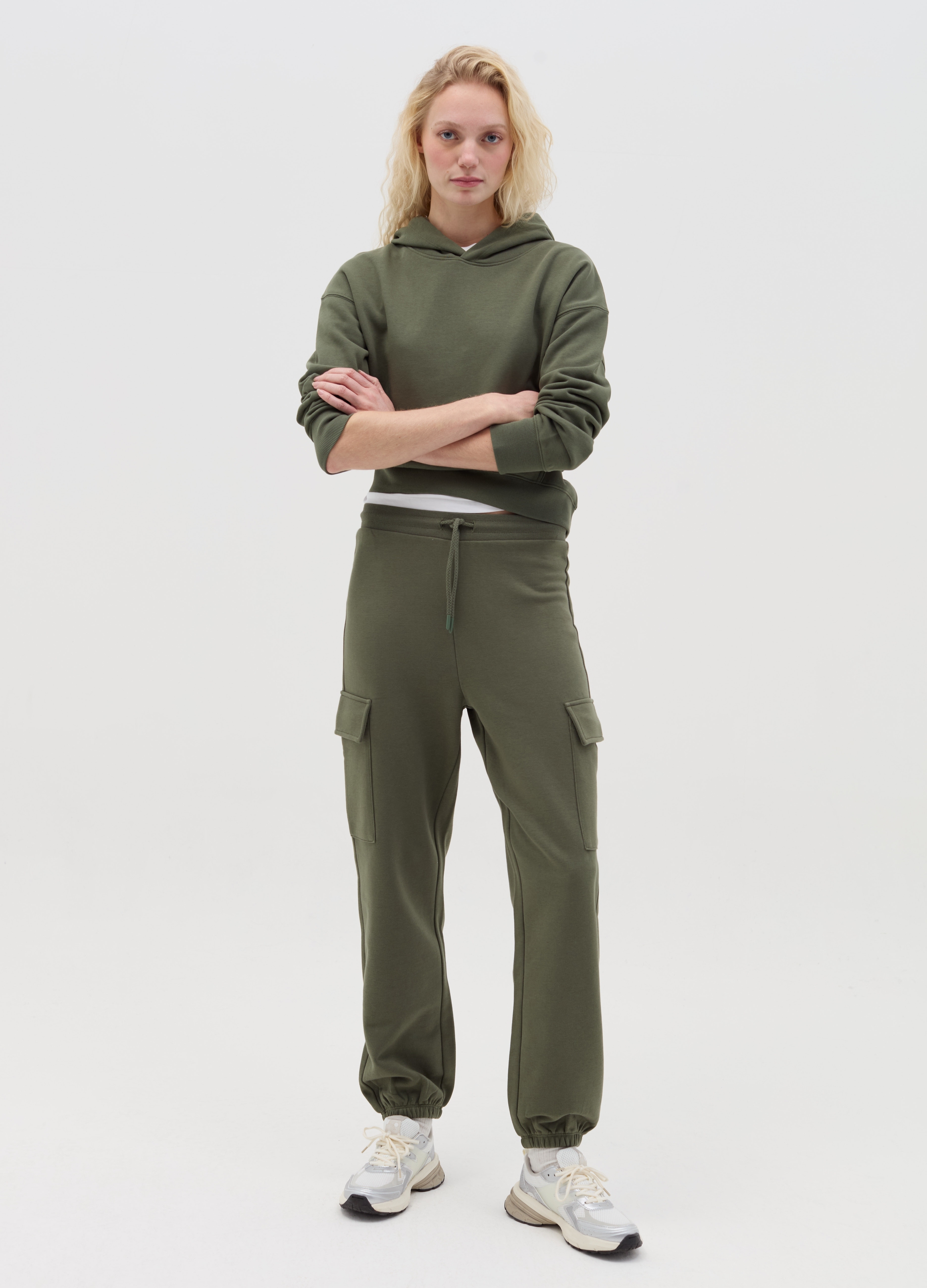 OVS , Joggers Cargo In Felpa Con Coulisse, Donna, Verde, Taglia: S