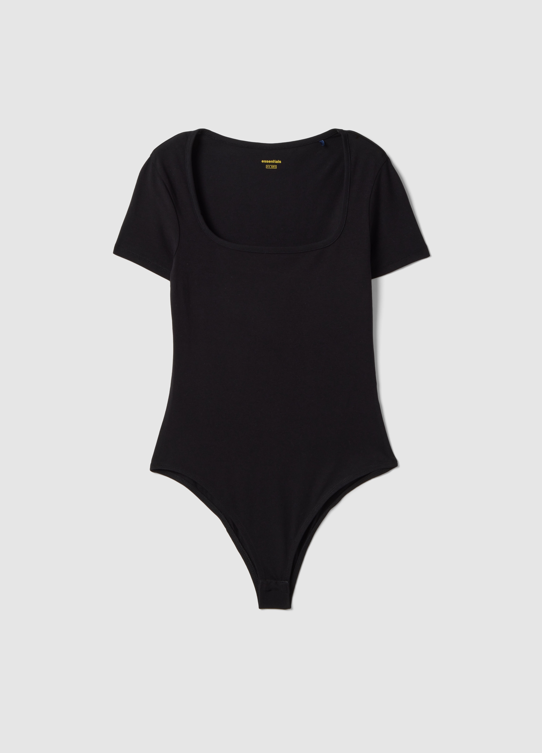 Body Negro De Algodón Elástico Regular Fit Con Escote Cuadrado, Mujer, Gunmetal, Talla: 40