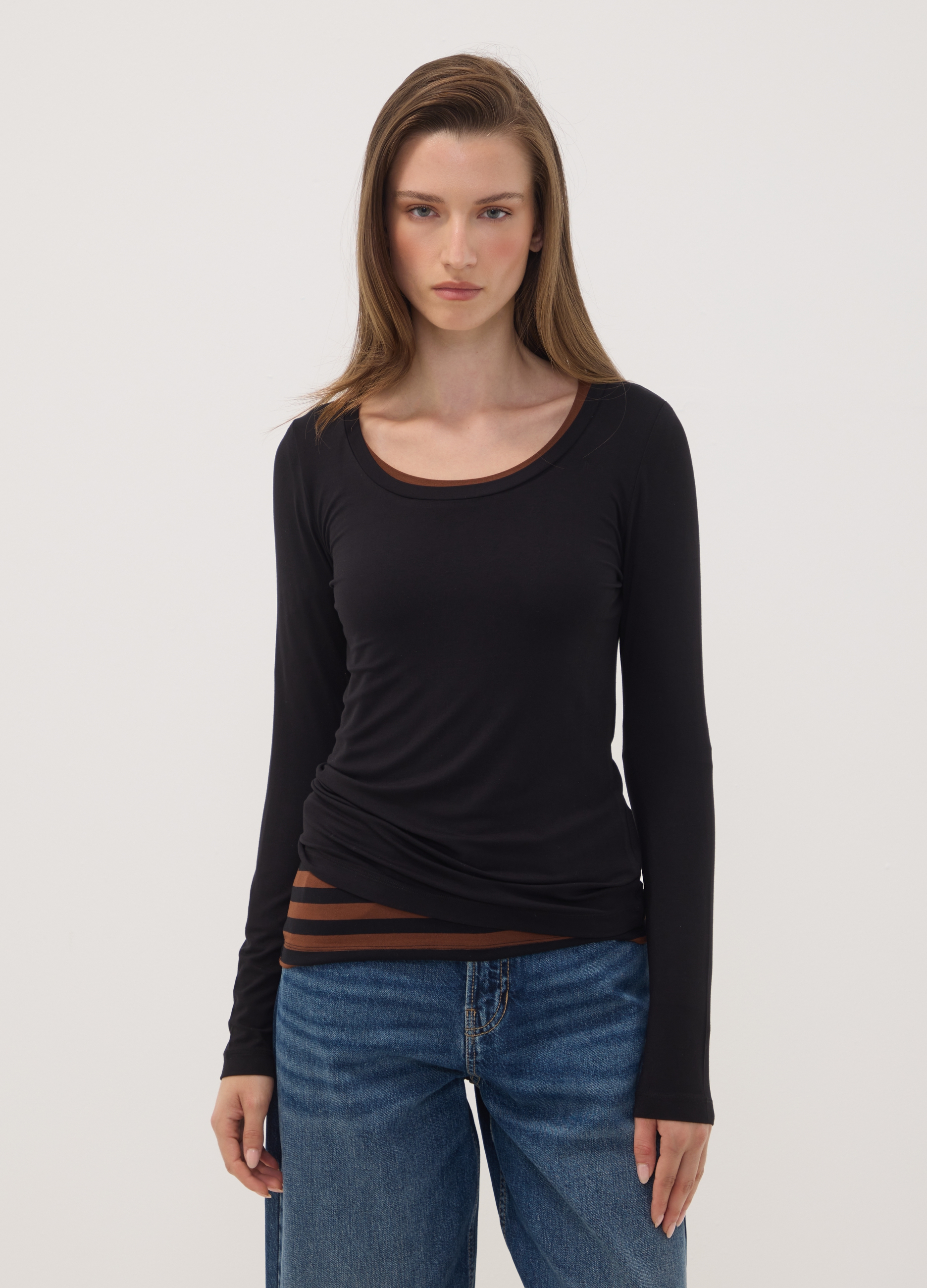 OVS, T-shirt Nera In Viscosa Elasticizzata Con Girocollo Slim Fit, Donna, Nero, Taglia: XL