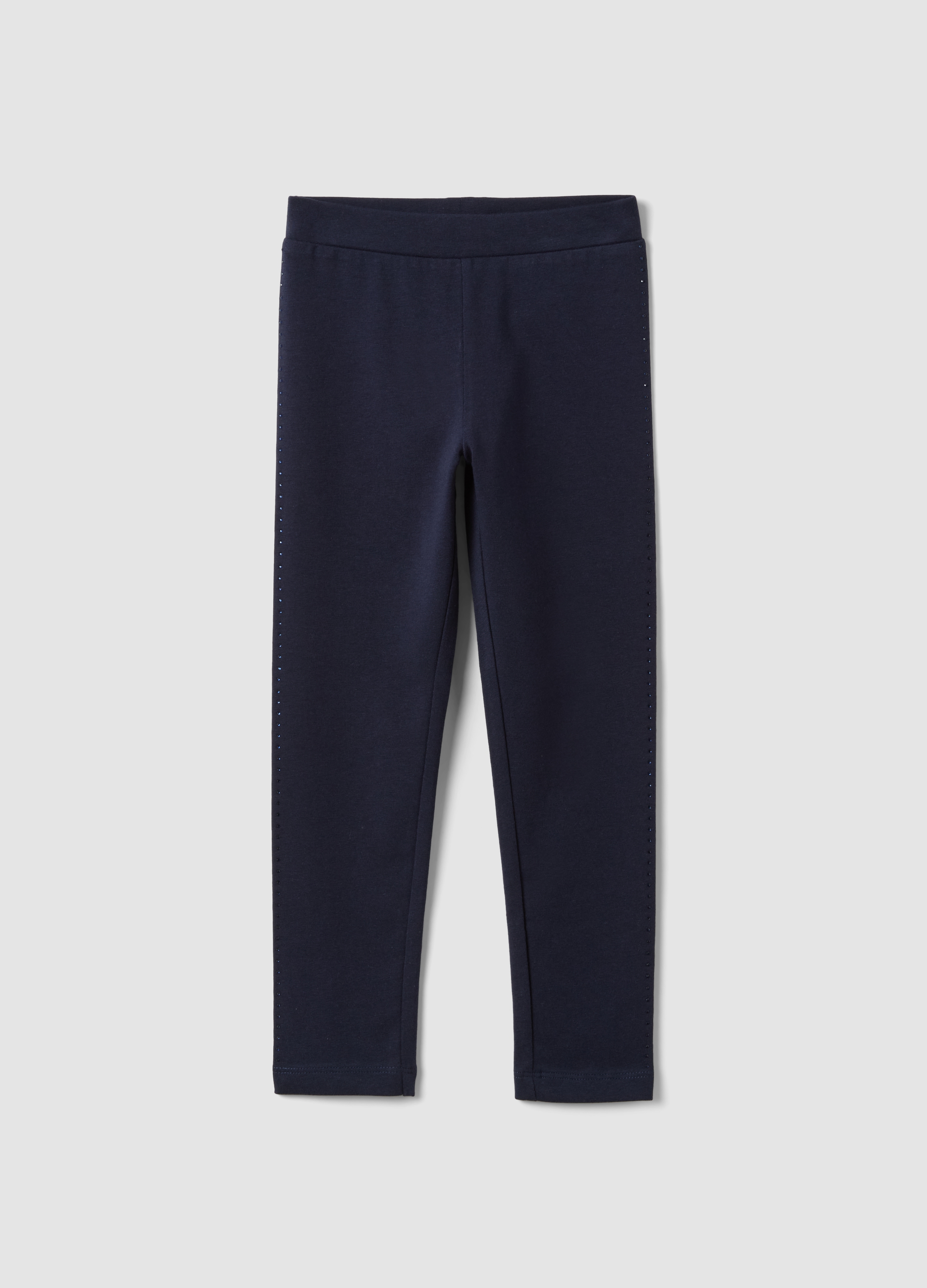 OVS KIDS, Leggings Blu In Cotone Organico Elasticizzato Con Strass Per Bambina, Blu, Taglia: 5-6