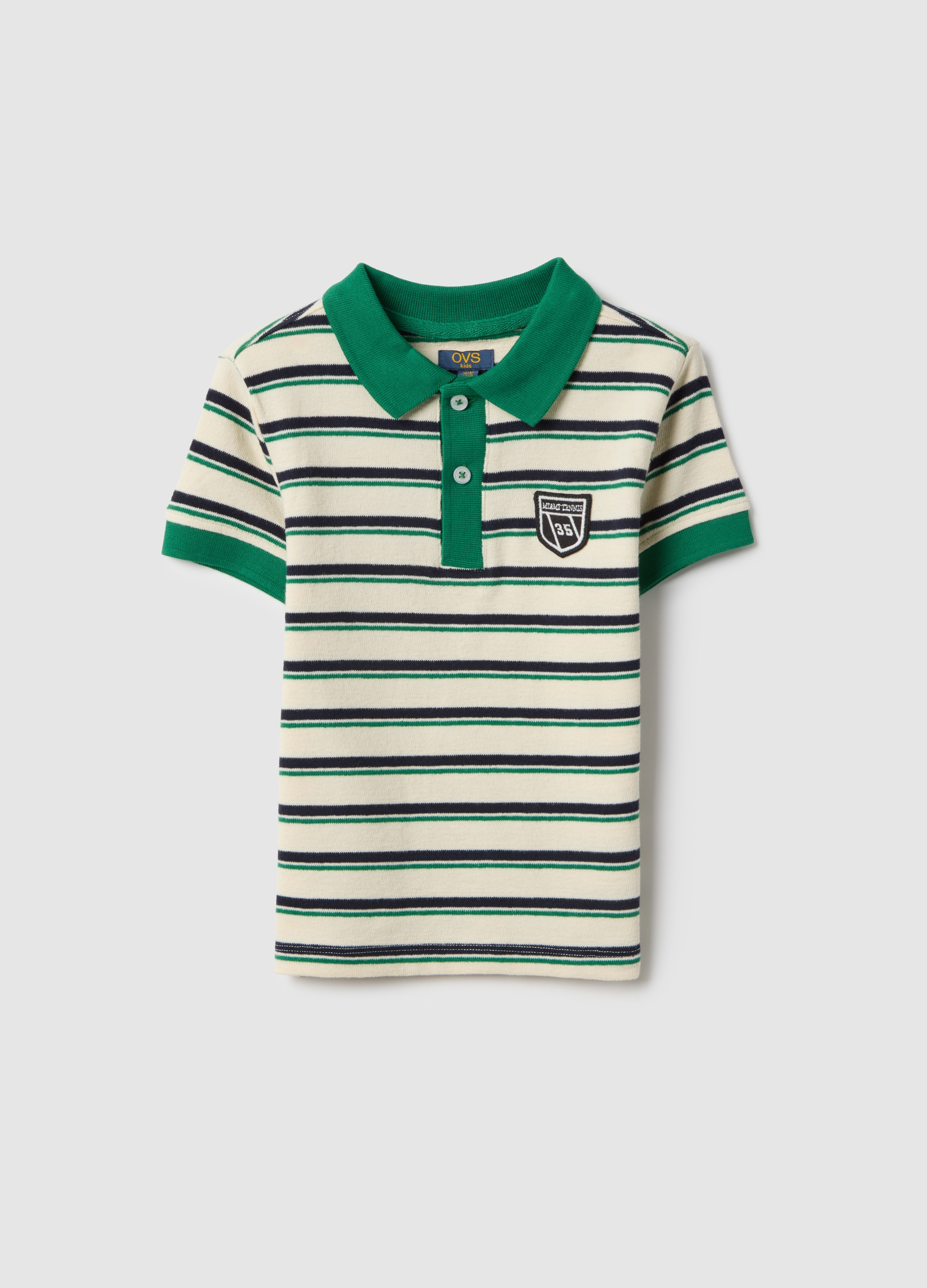 OVS KIDS, Polo In Misto Cotone A Righe Multicolor Da Bambino Regular Fit, Niño, Green/White, Talla: 7-8