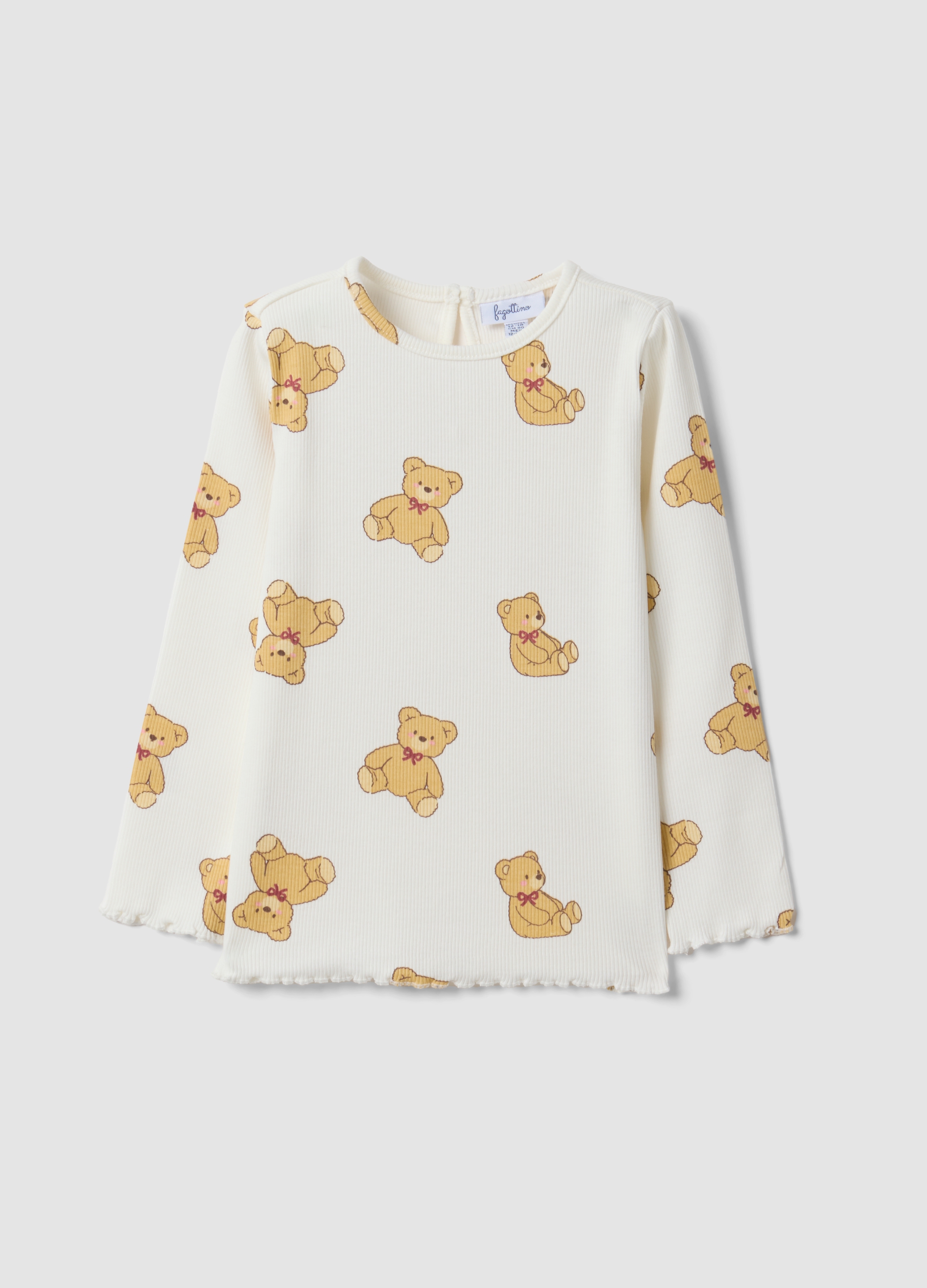 FAGOTTINO, Maglietta Bianca In Cotone Organico Elasticizzato Con Fantasia Orsetti Per Bimba, Bambina, Bianco, Taglia: 12-18