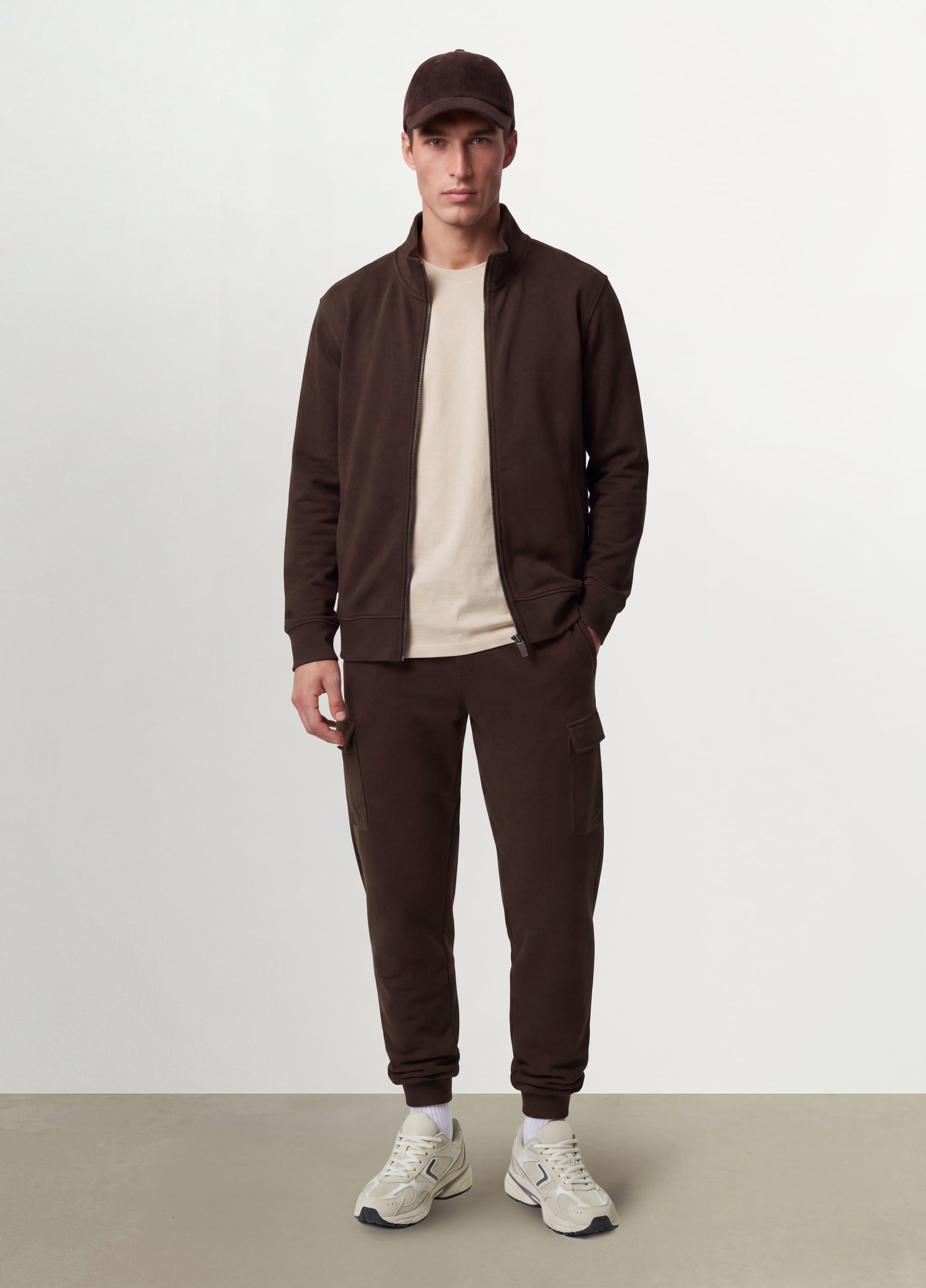 OVS, Felpa Marrone In Misto Cotone Con Girocollo E Zip Regular Fit, Uomo, Marrone, Taglia: XXL