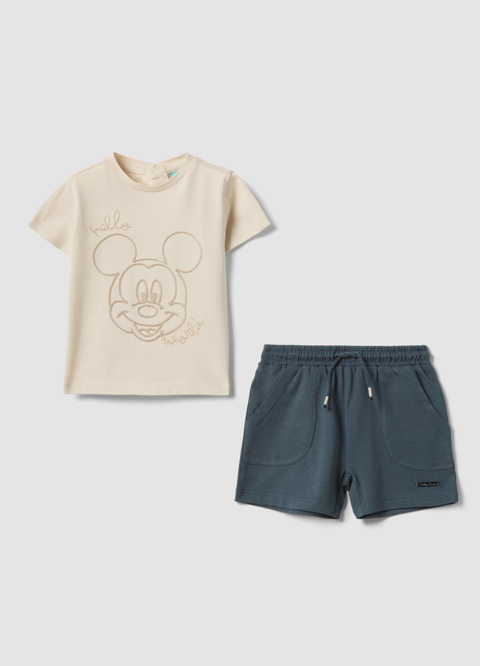 FAGOTTINO, Set T-shirt In Puro Cotone Beige Per Neonati Con Stampa Mickey Mouse, Neonato, Beige, Taglia: 6-9