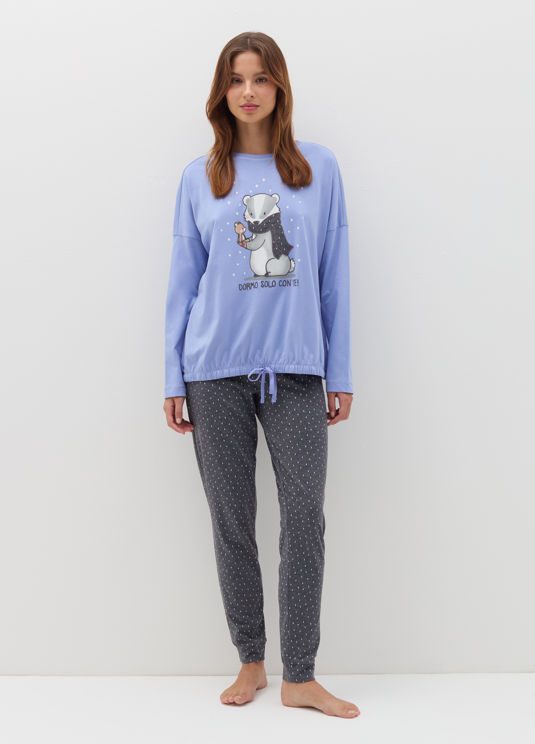 OVS, Pigiama Lungo Con Coulisse E Stampa, Donna, Multicolor, Taglia: L