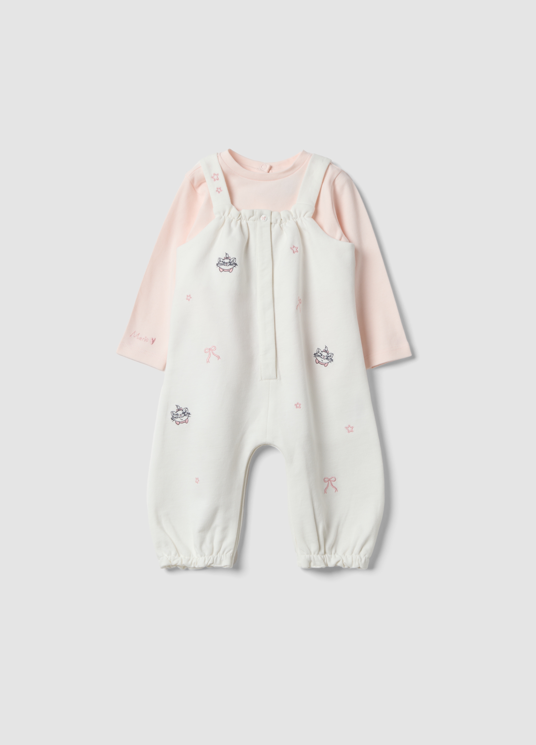 FAGOTTINO, Completo Bianco E Rosa In Cotone Organico Con Ricami Aristogatti Per Neonata, Bianco, Taglia: 6-9