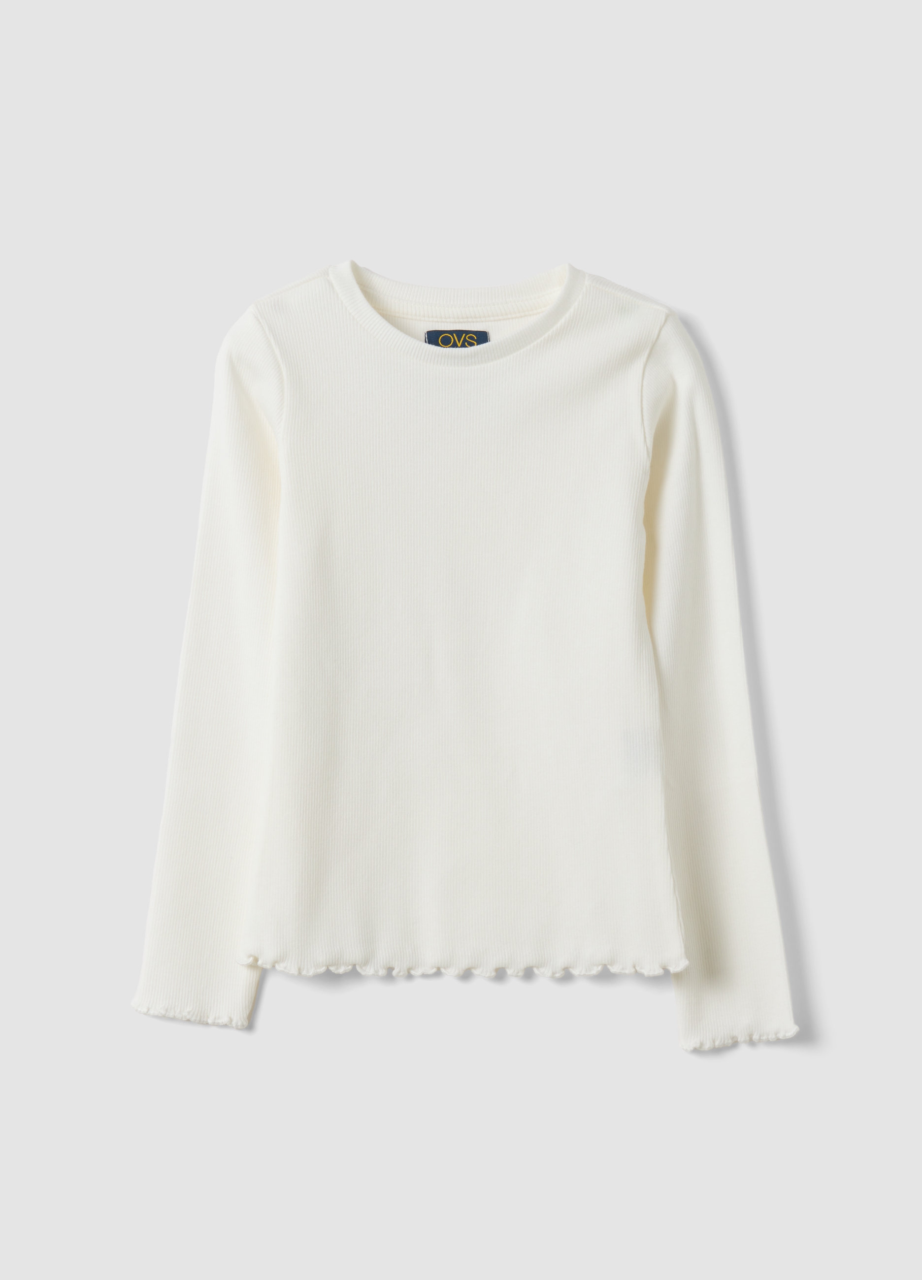 OVS KIDS, T-shirt Bianca In Cotone Organico Elasticizzato A Costine, Bambina, Bianco, Taglia: 4-5