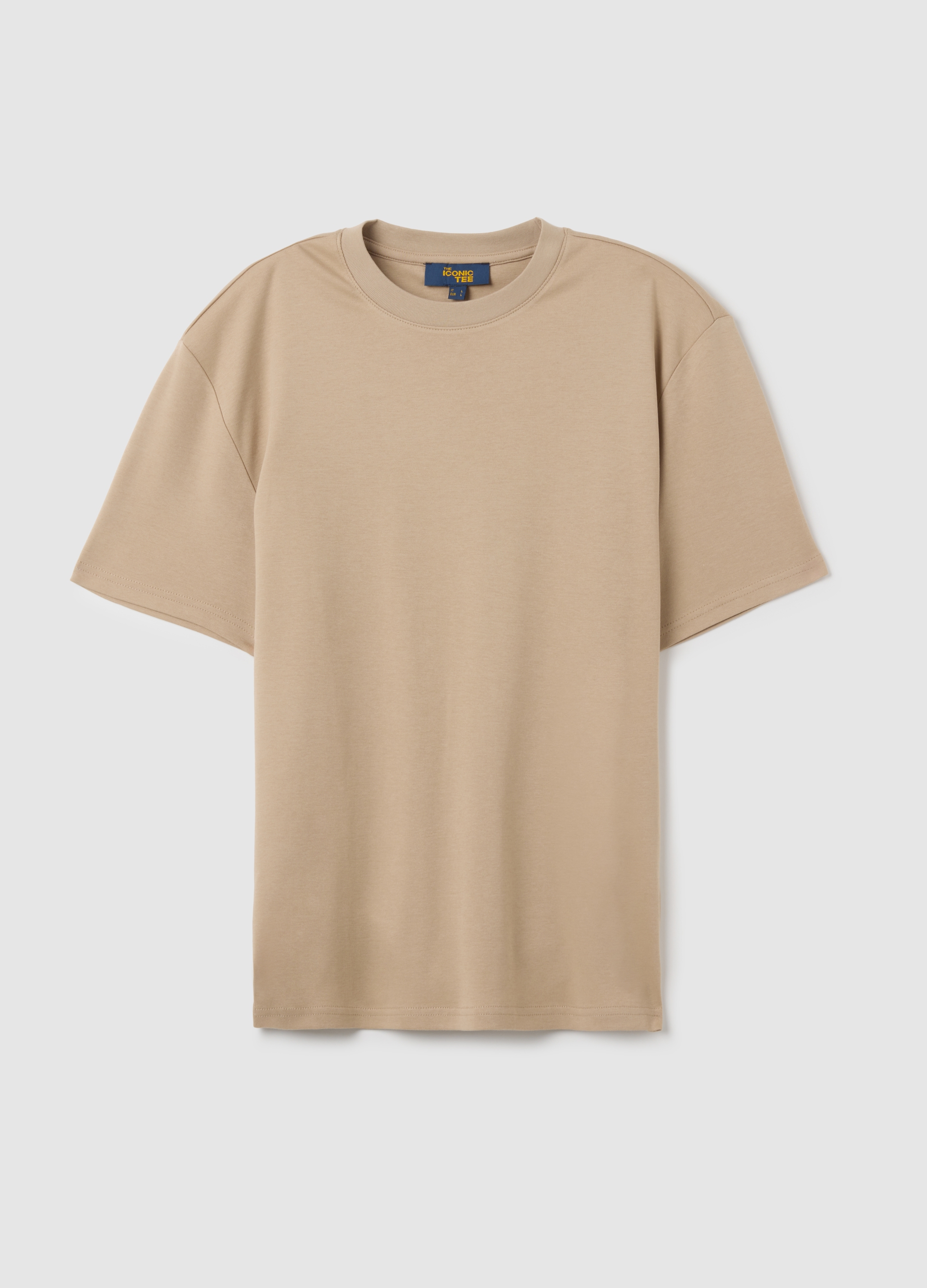 Camiseta Beige De Puro Algodón Corte Relajado, Hombre, Beige Oscuro, Talla: XL