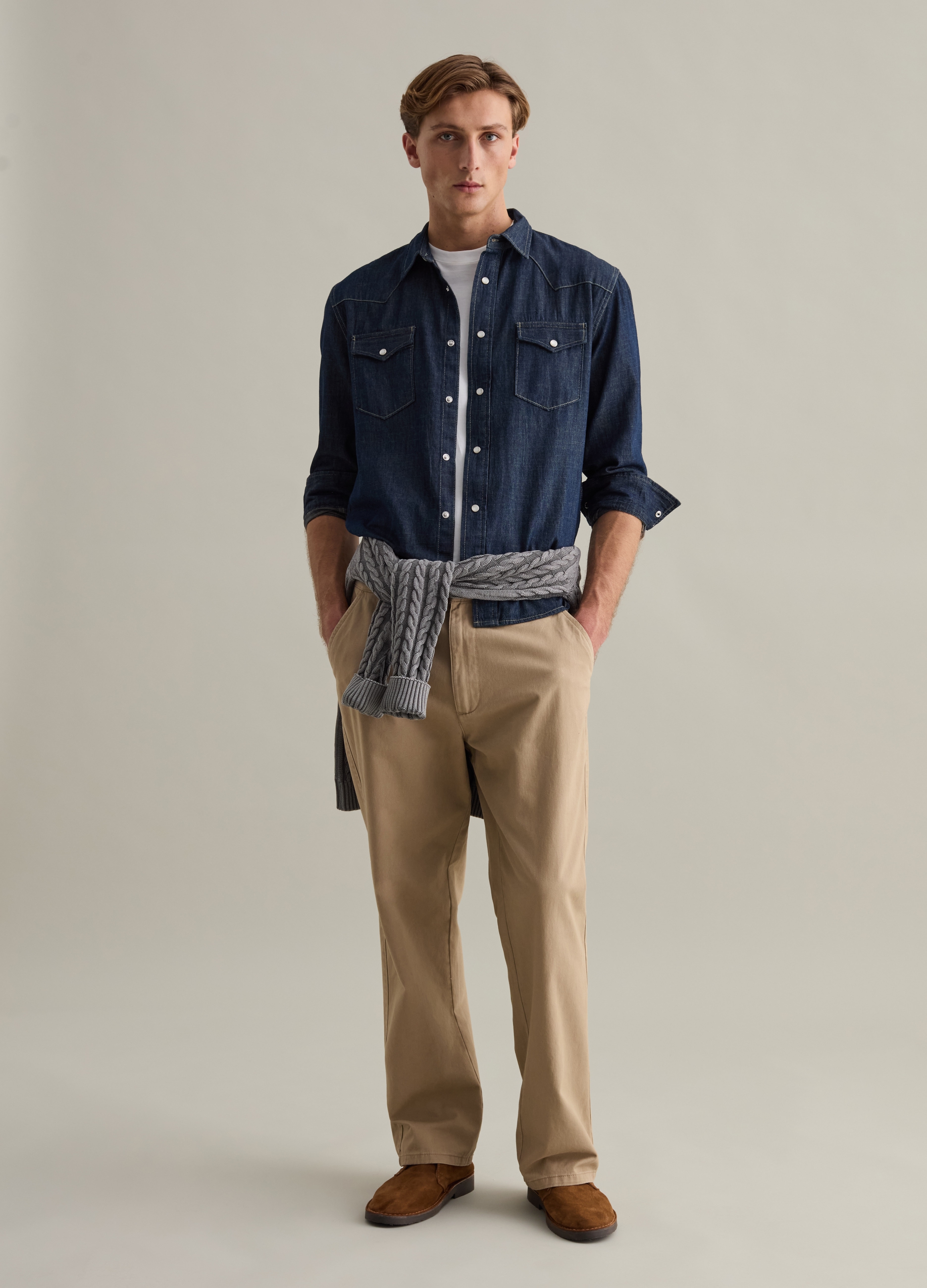 PIOMBO, Camicia Western In Denim Rinsed, Uomo, Denim, Taglia: S