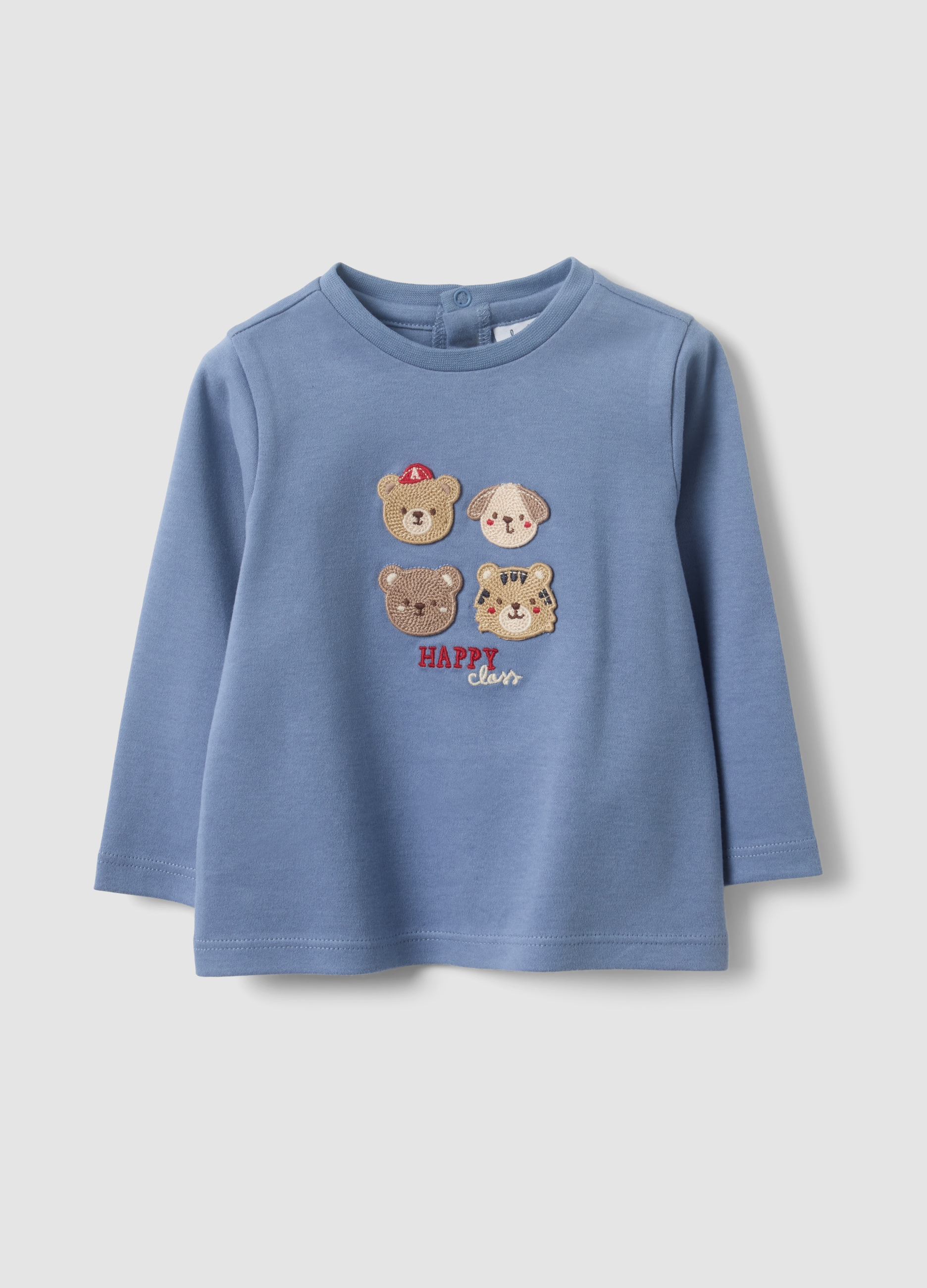 FAGOTTINO, Maglia Blu In Puro Cotone Organico A Maniche Lunghe Per Neonato, Blu, Taglia: 6-9