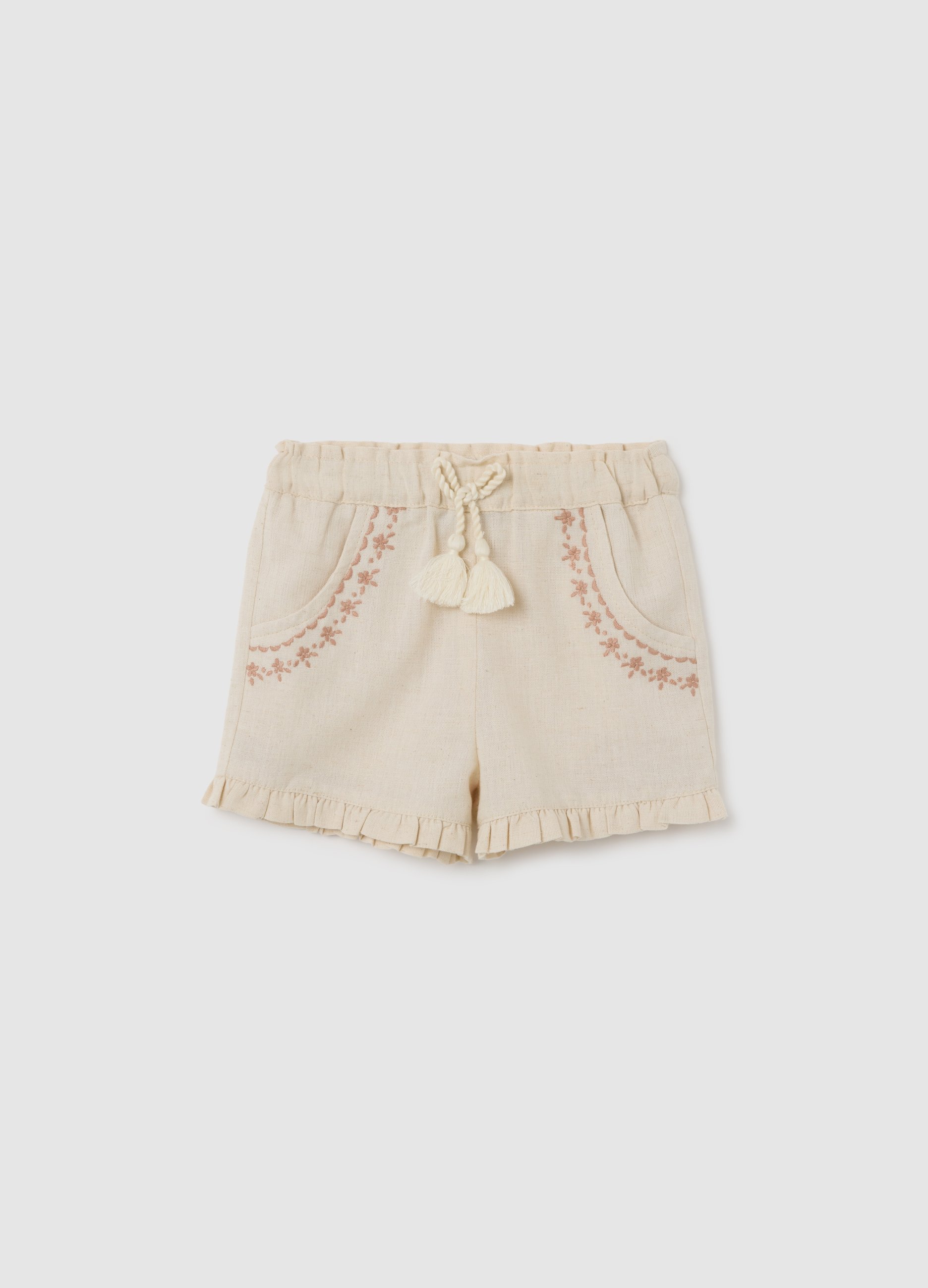 FAGOTTINO, Short Da Neonata In Cotone Beige Regular Fit Con Frange, Bambina, Beige, Taglia: 24-30