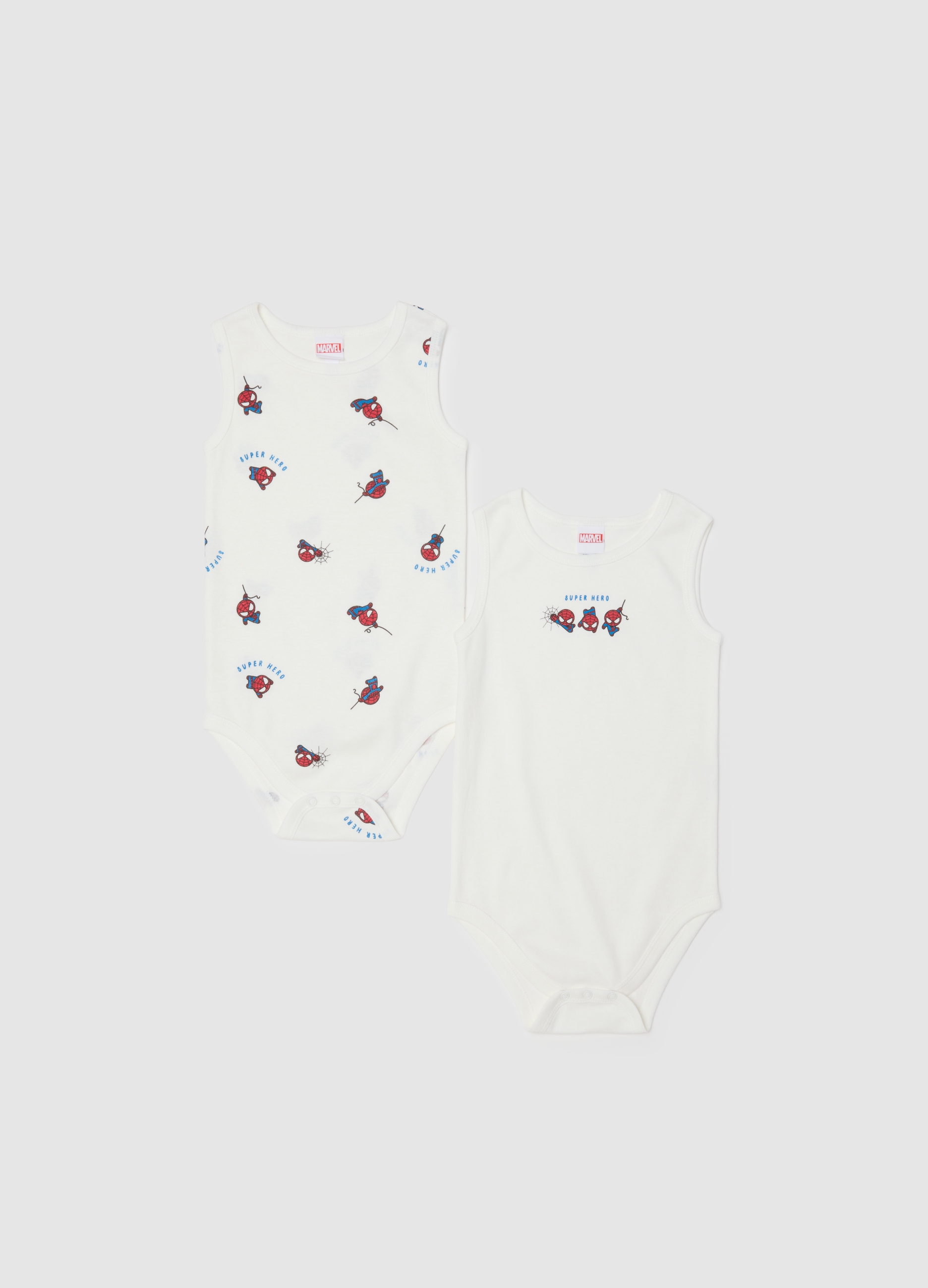 FAGOTTINO, Pack Doble De Bodis Blancos Sin Mangas De Algodón Puro Para Bebé Con Spider-man, Niño, Blanco óptico, Talla: 30-36