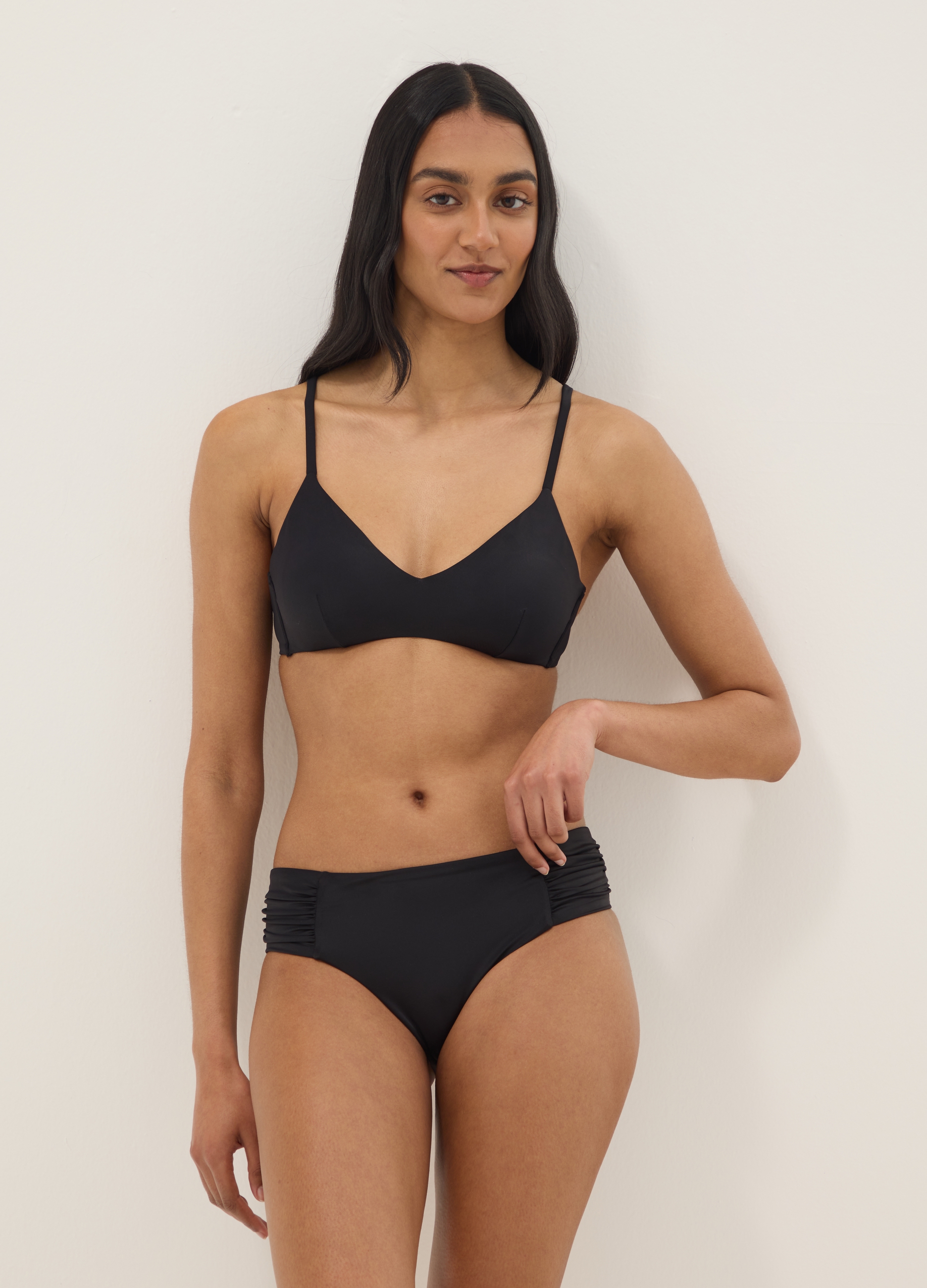 OVS, Slip Da Bagno In Tessuto Elasticizzato Nero Con Pieghe Laterali, Donna, Nero, Taglia: 4