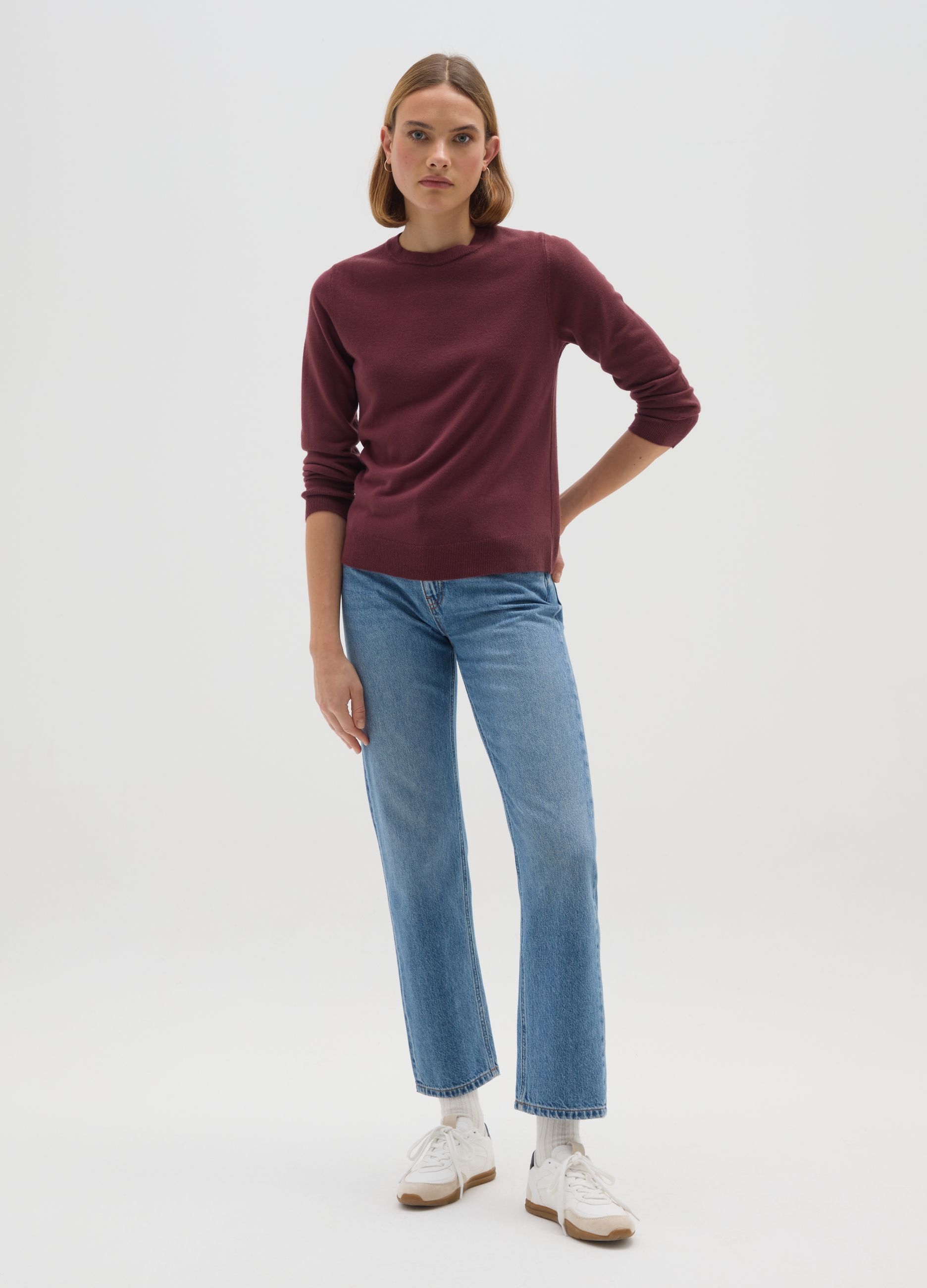 Jersey Rojo De Cuello Redondo, Mujer, Rojo Cereza, Talla: 38